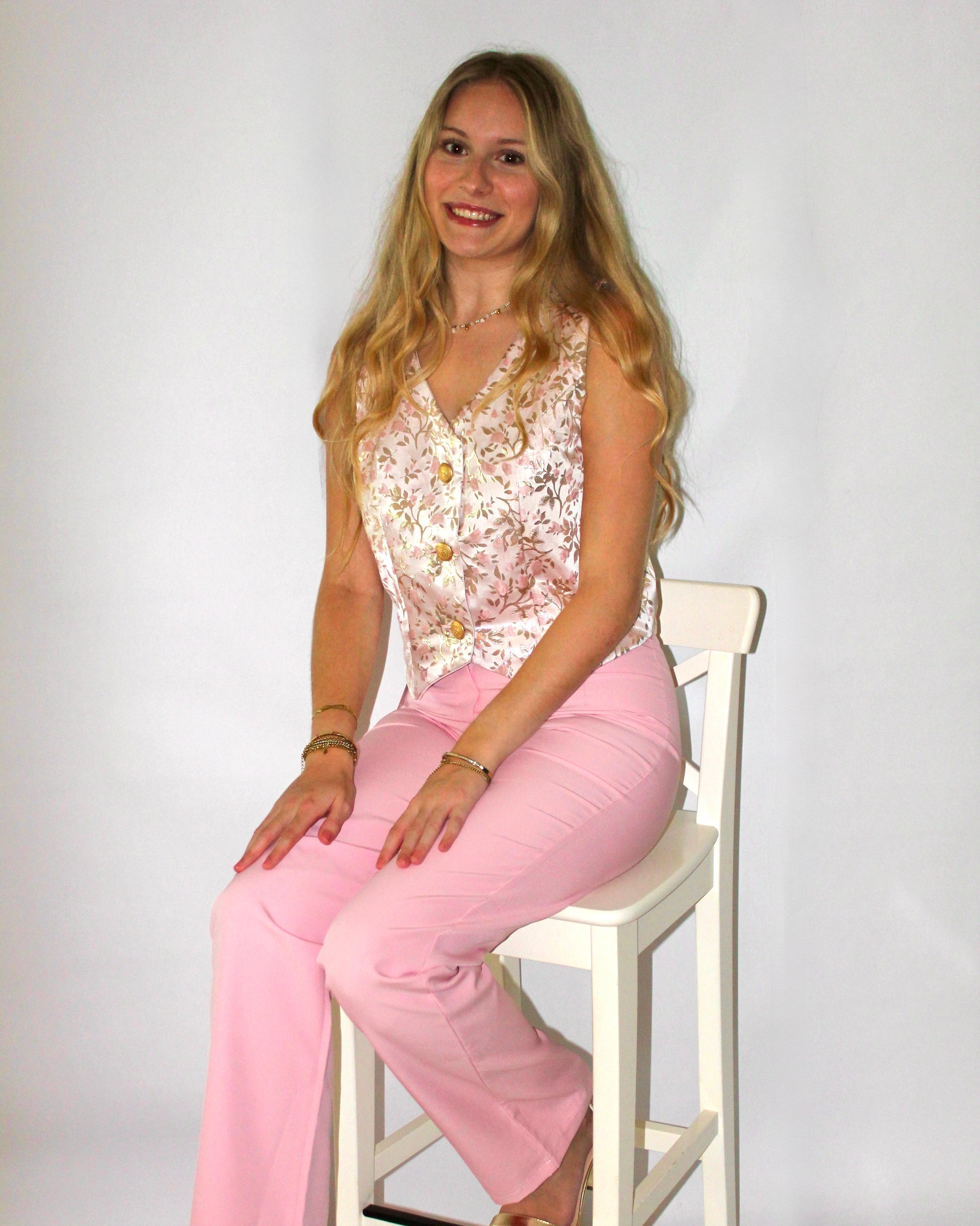 Pink Floral Brocade Vest