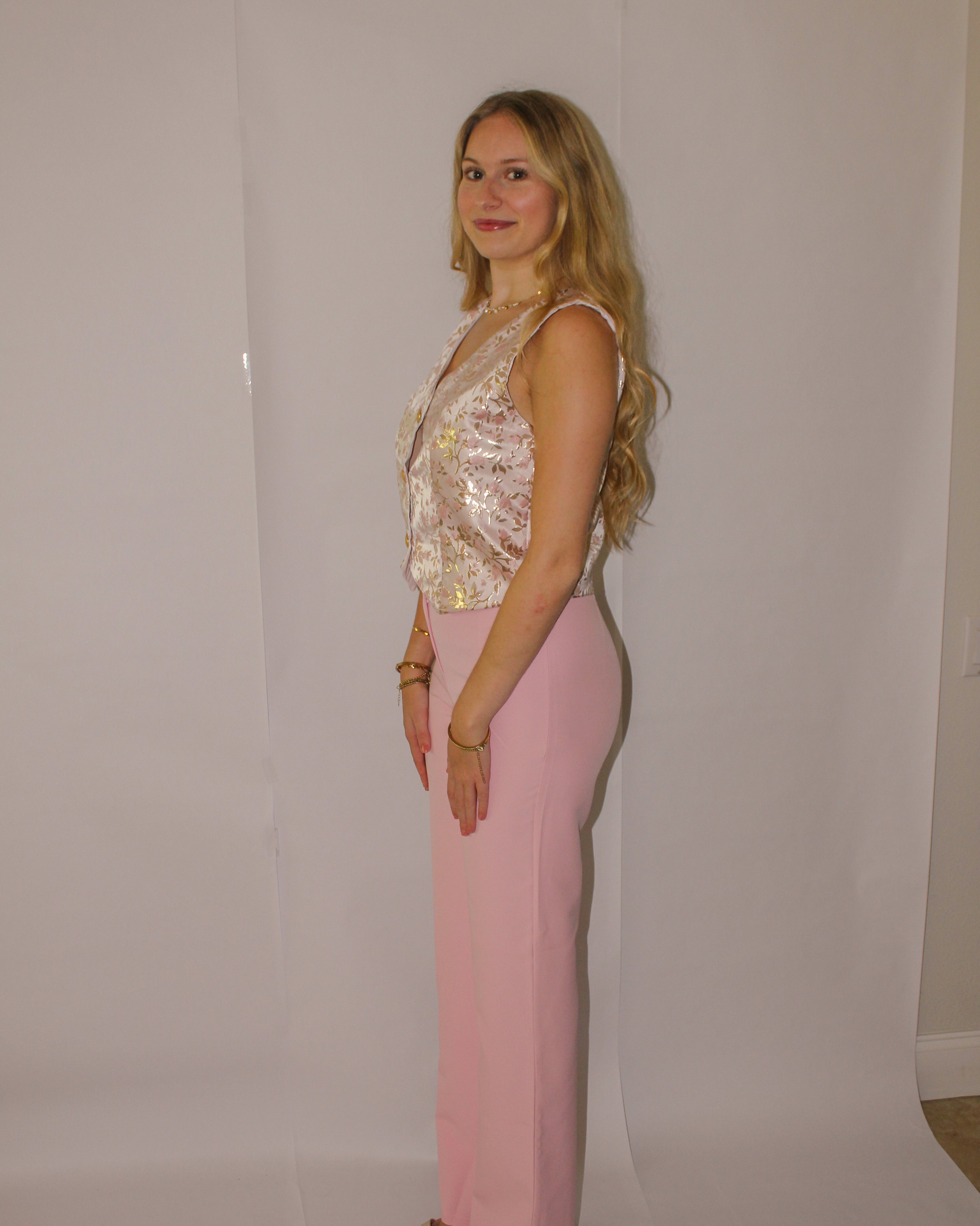 Pink Floral Brocade Vest