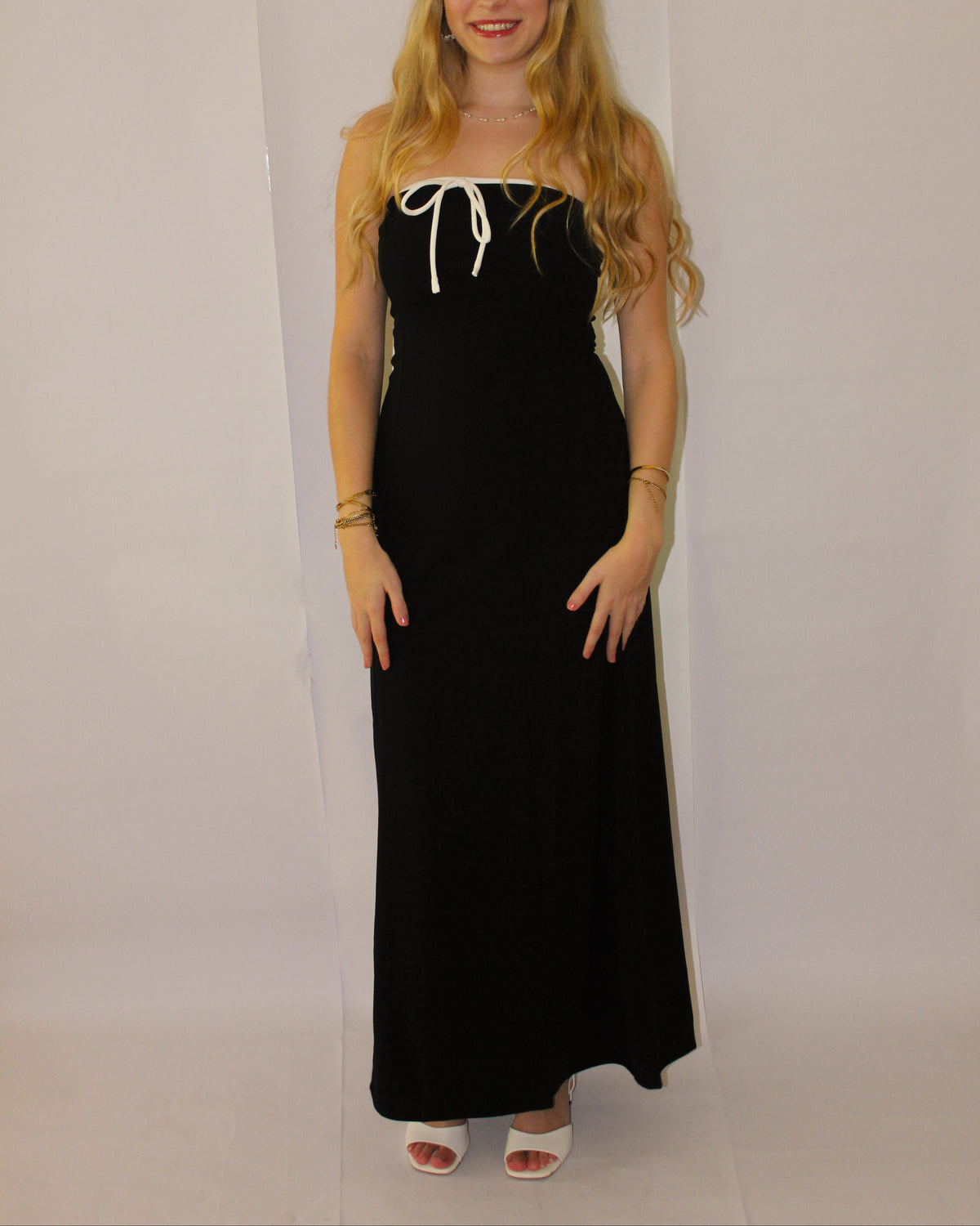 Black Contrast Bow Maxi Dress