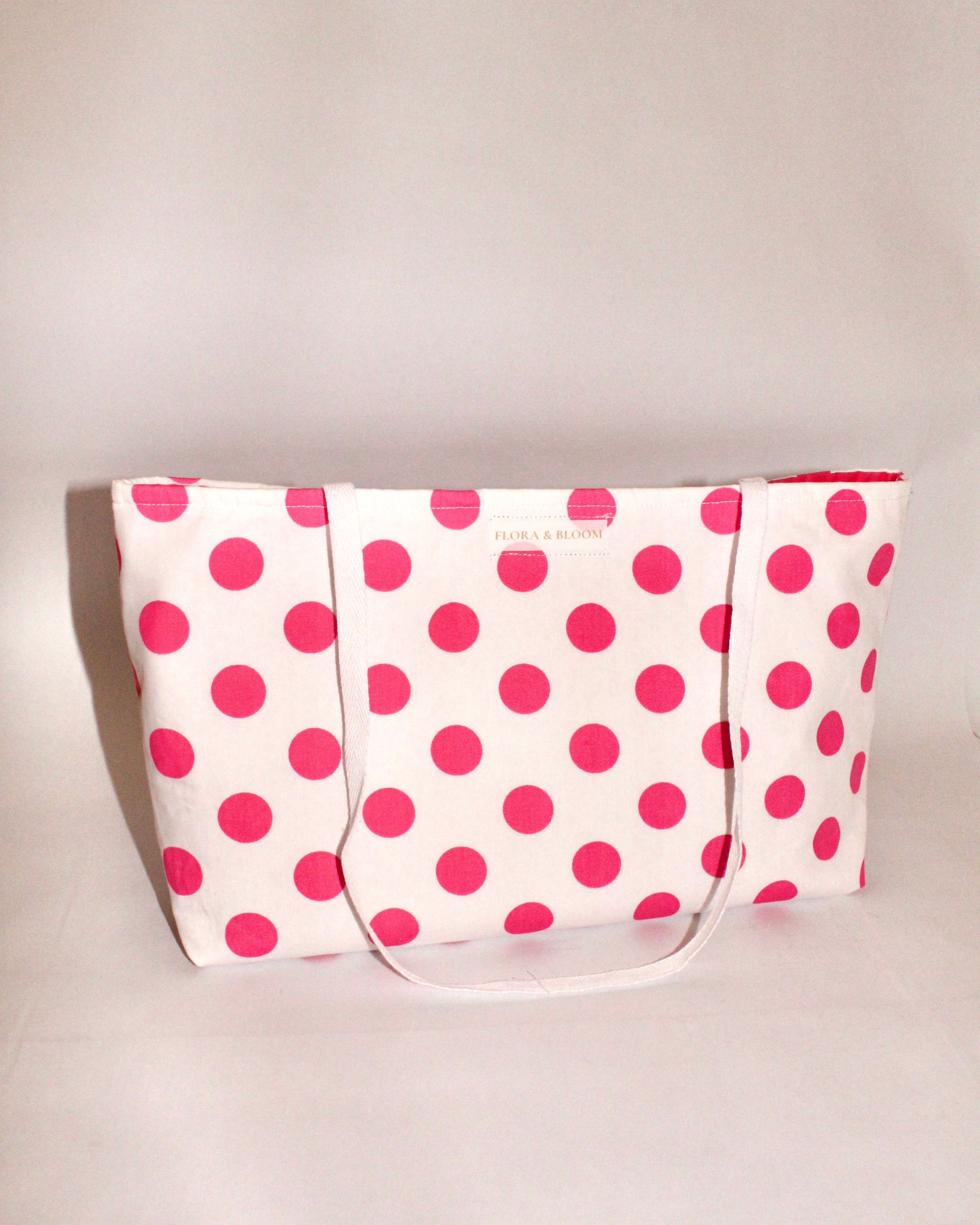 Pink Polka Dot Tote Bag