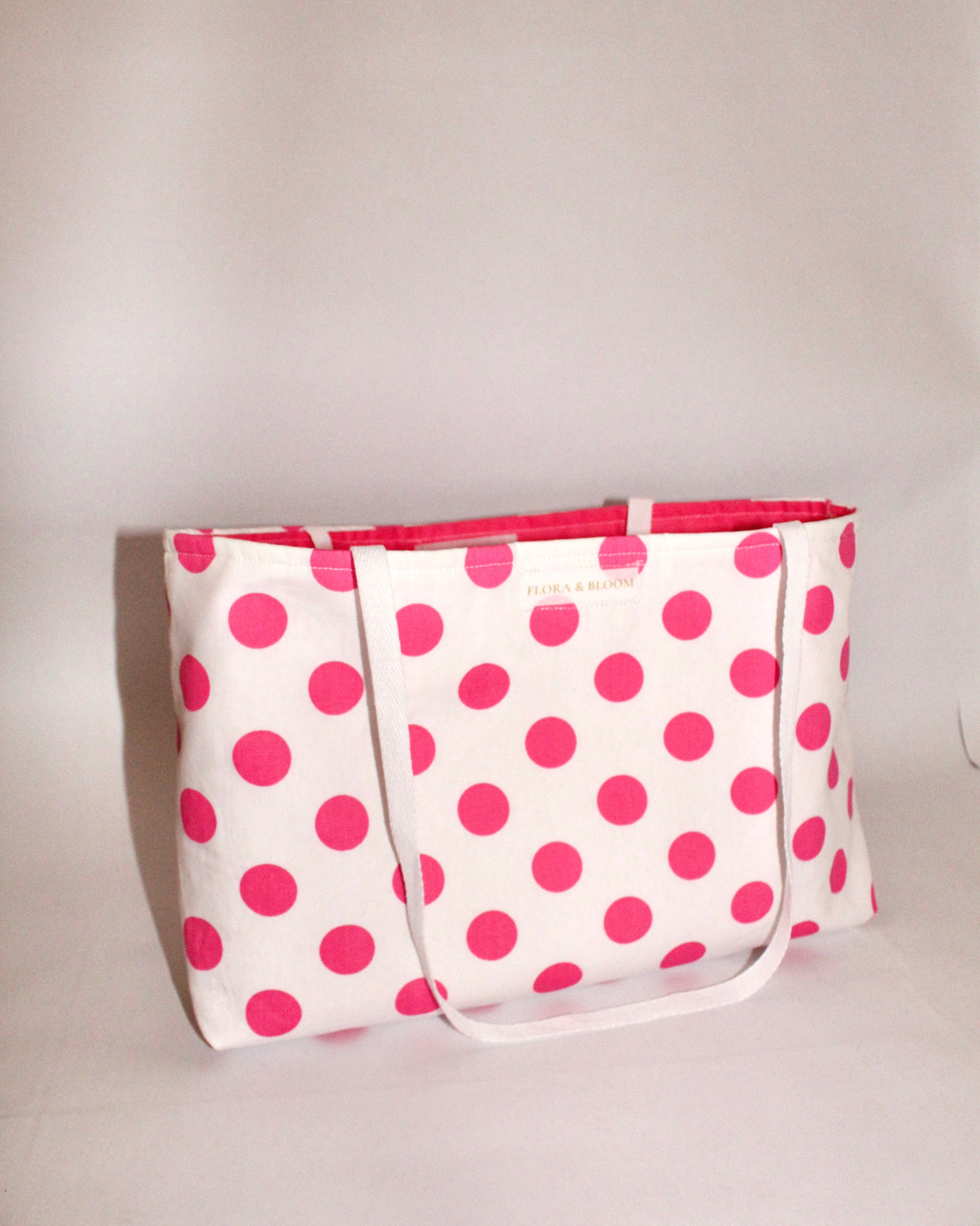 Pink Polka Dot Tote Bag
