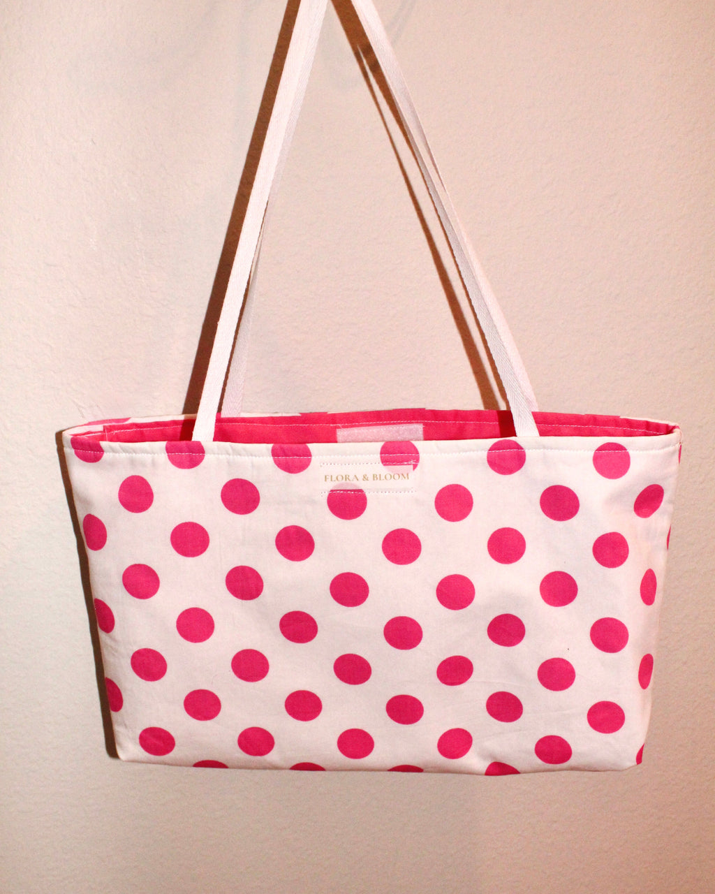Pink Polka Dot Tote Bag