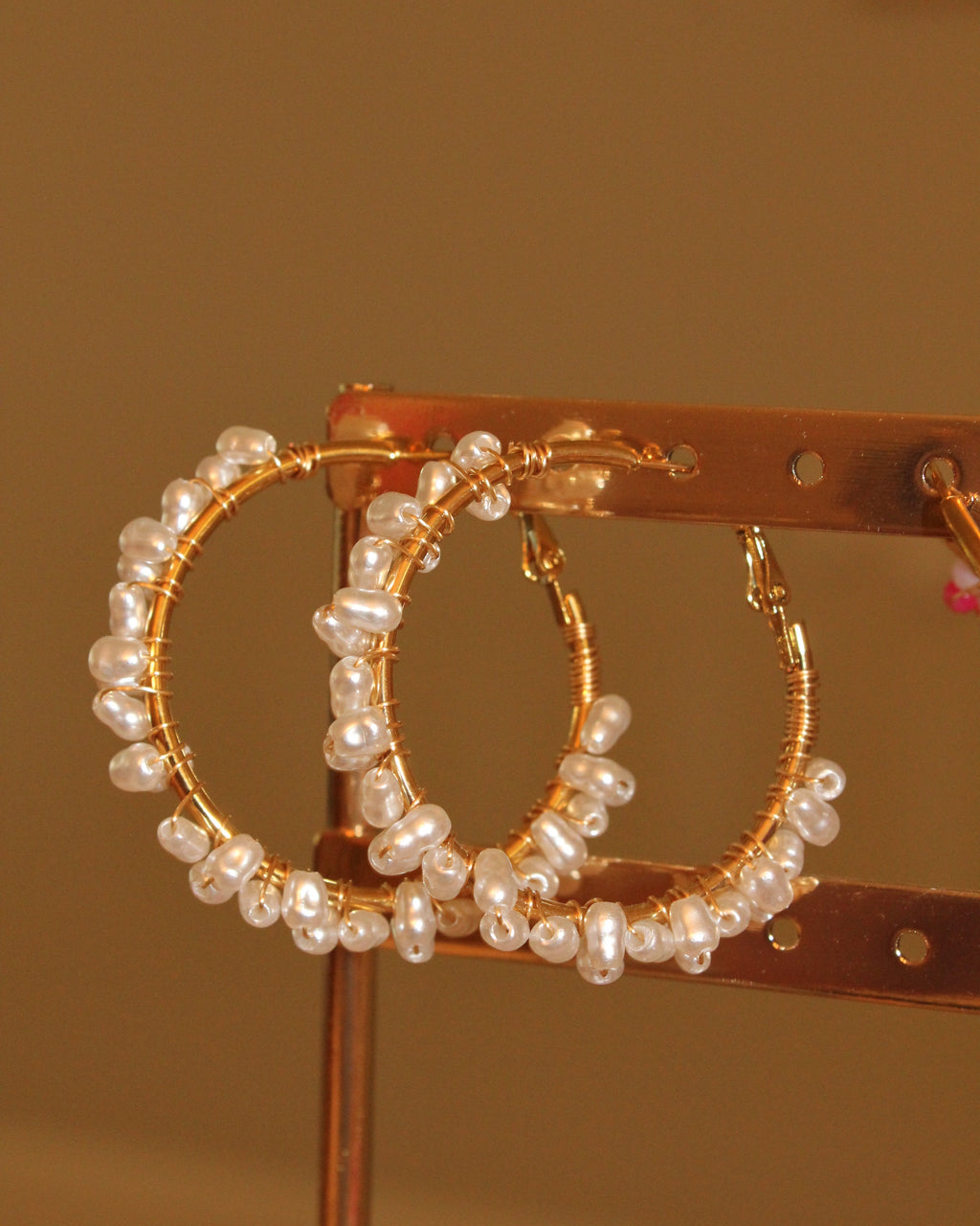 Beaded Hoop Earrings - Pearl Glow