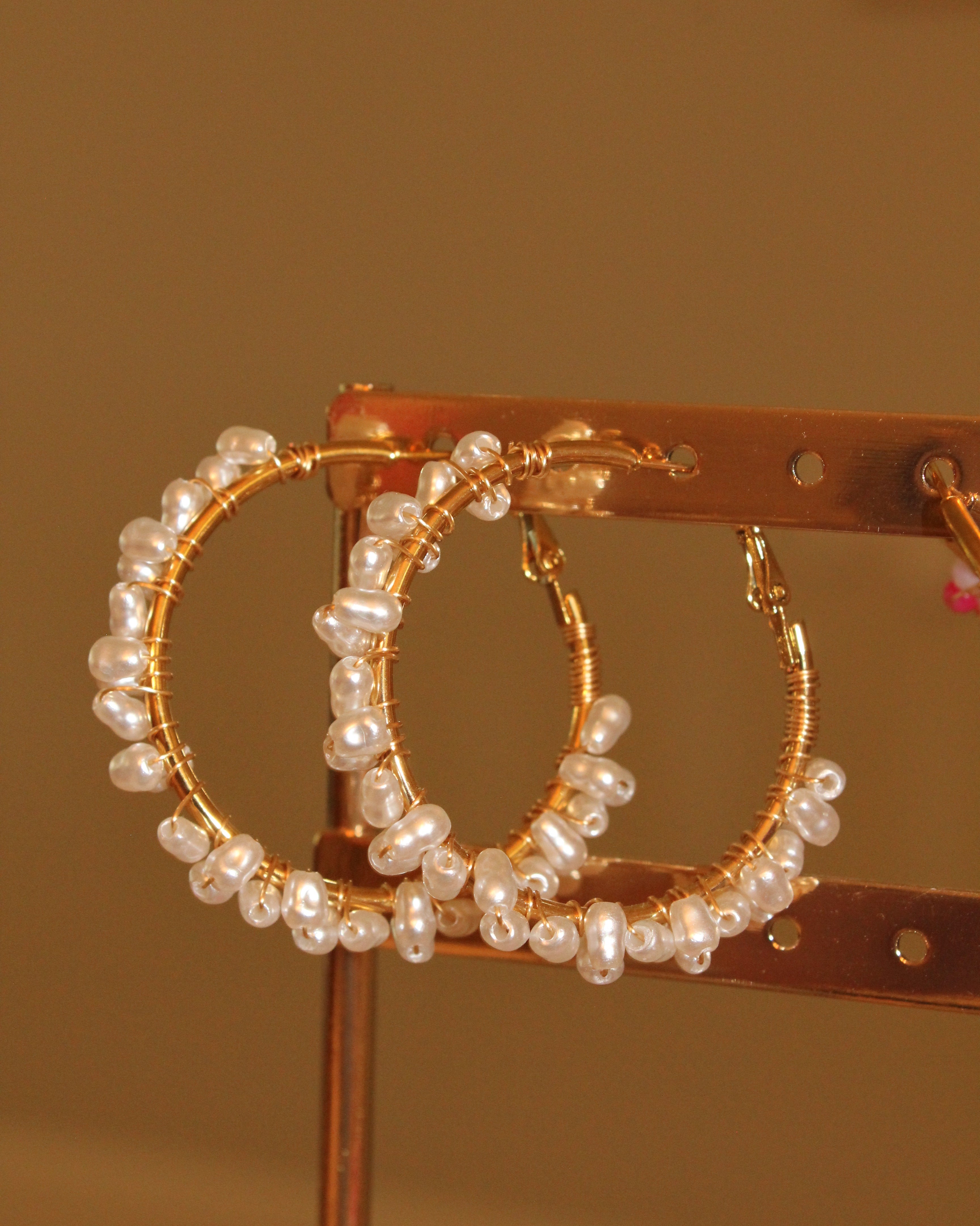 Beaded Hoop Earrings - Pearl Glow