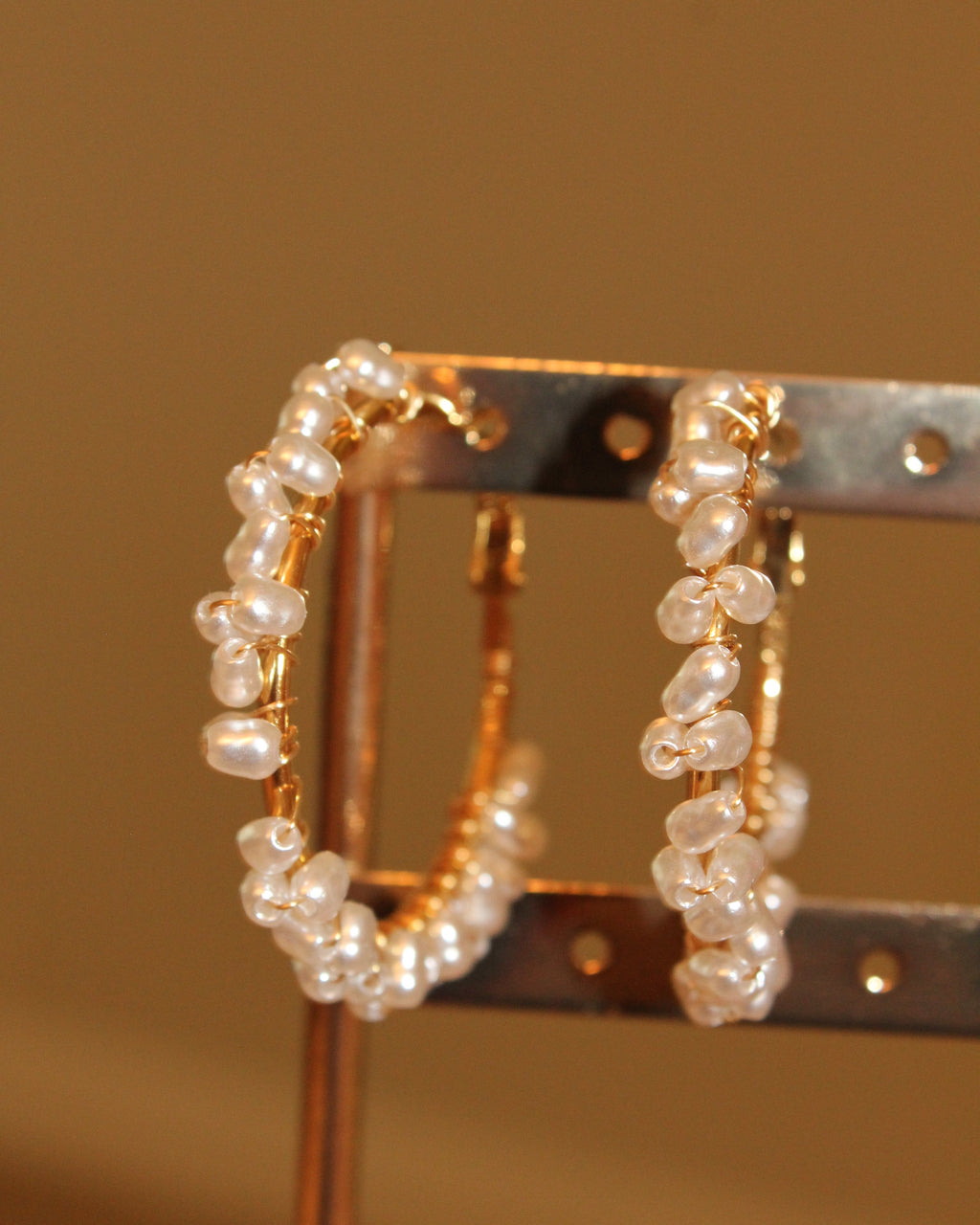 Beaded Hoop Earrings - Pearl Glow