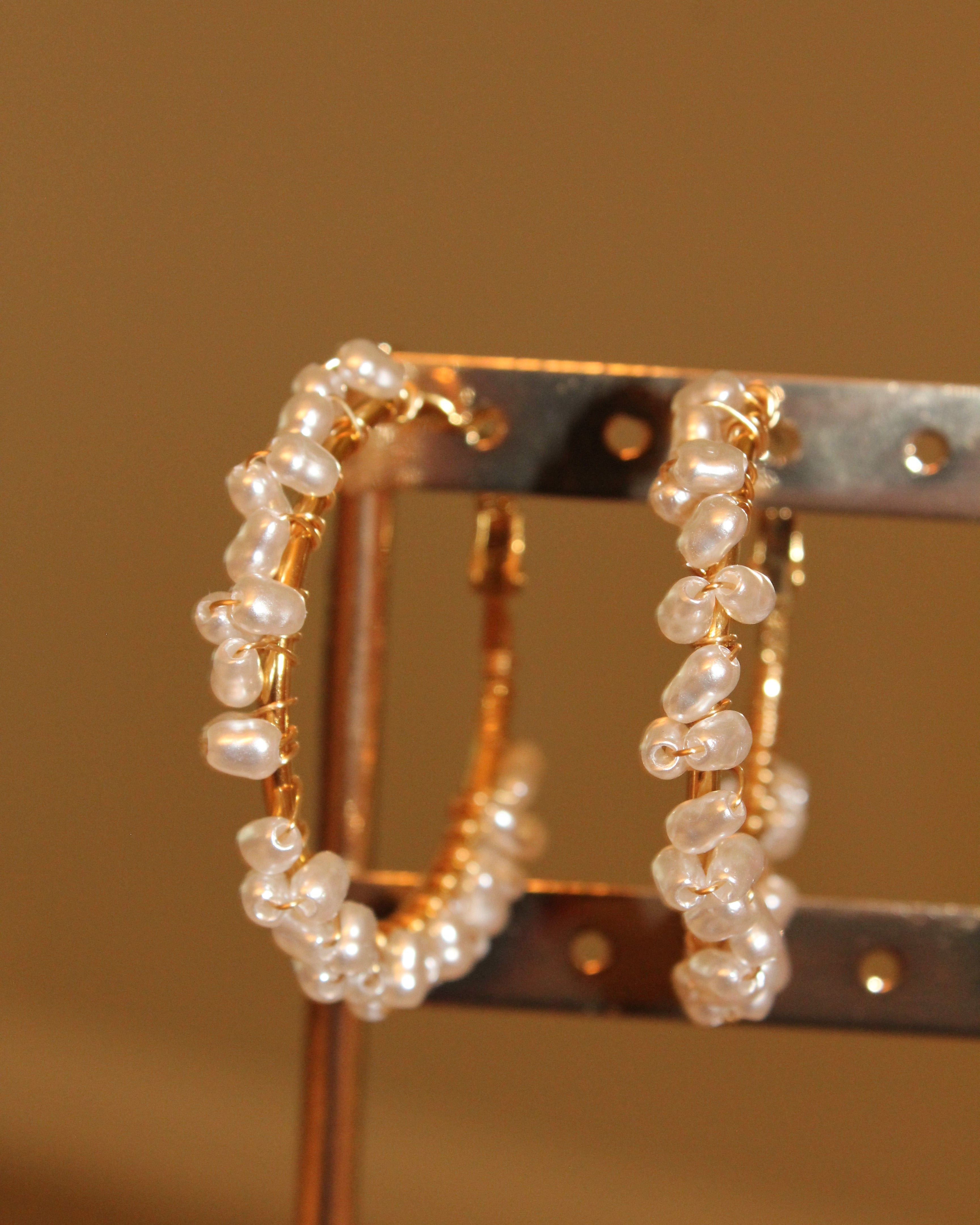 Beaded Hoop Earrings - Pearl Glow