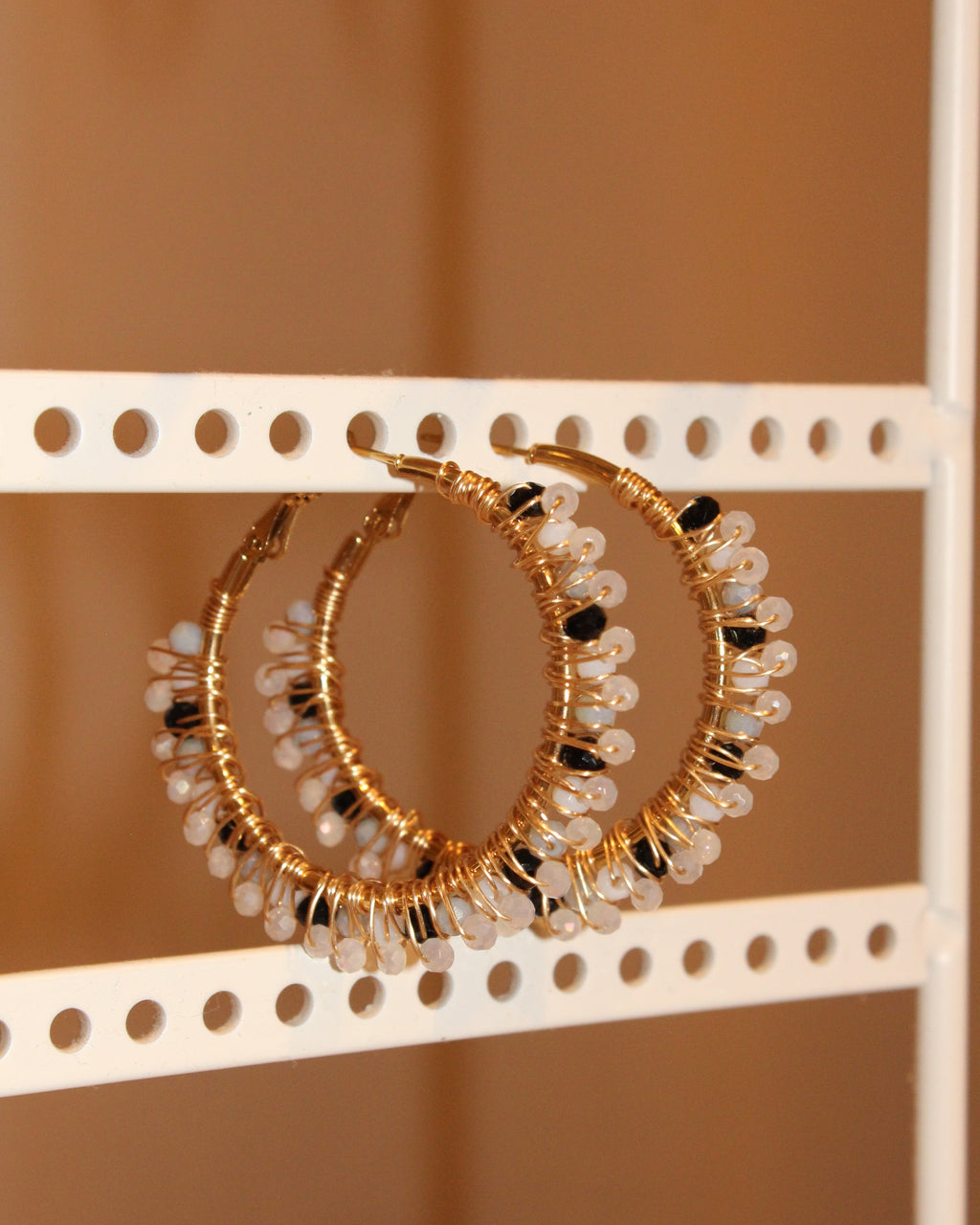 Beaded Hoop Earrings - Moonlight Pearl