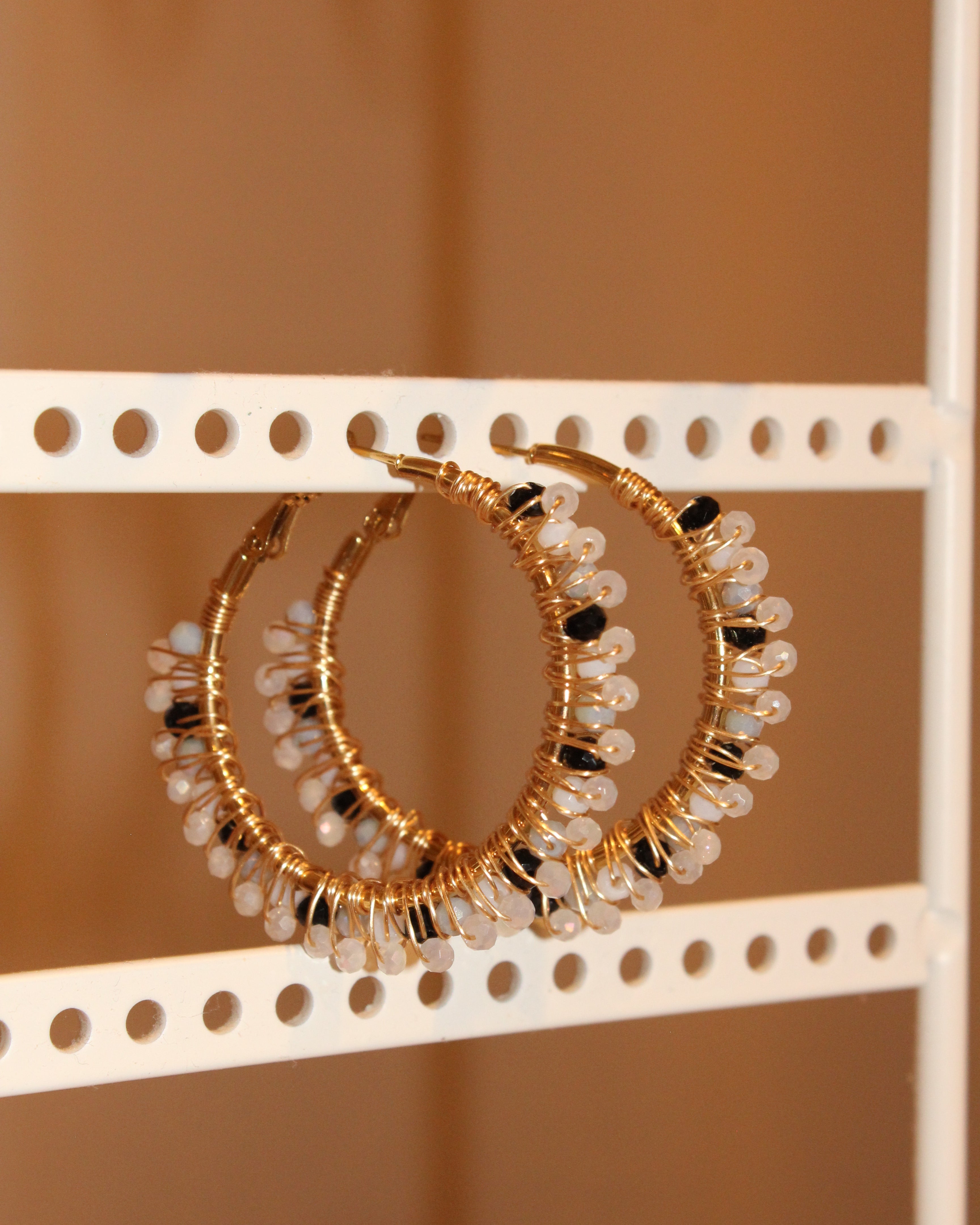 Beaded Hoop Earrings - Moonlight Pearl