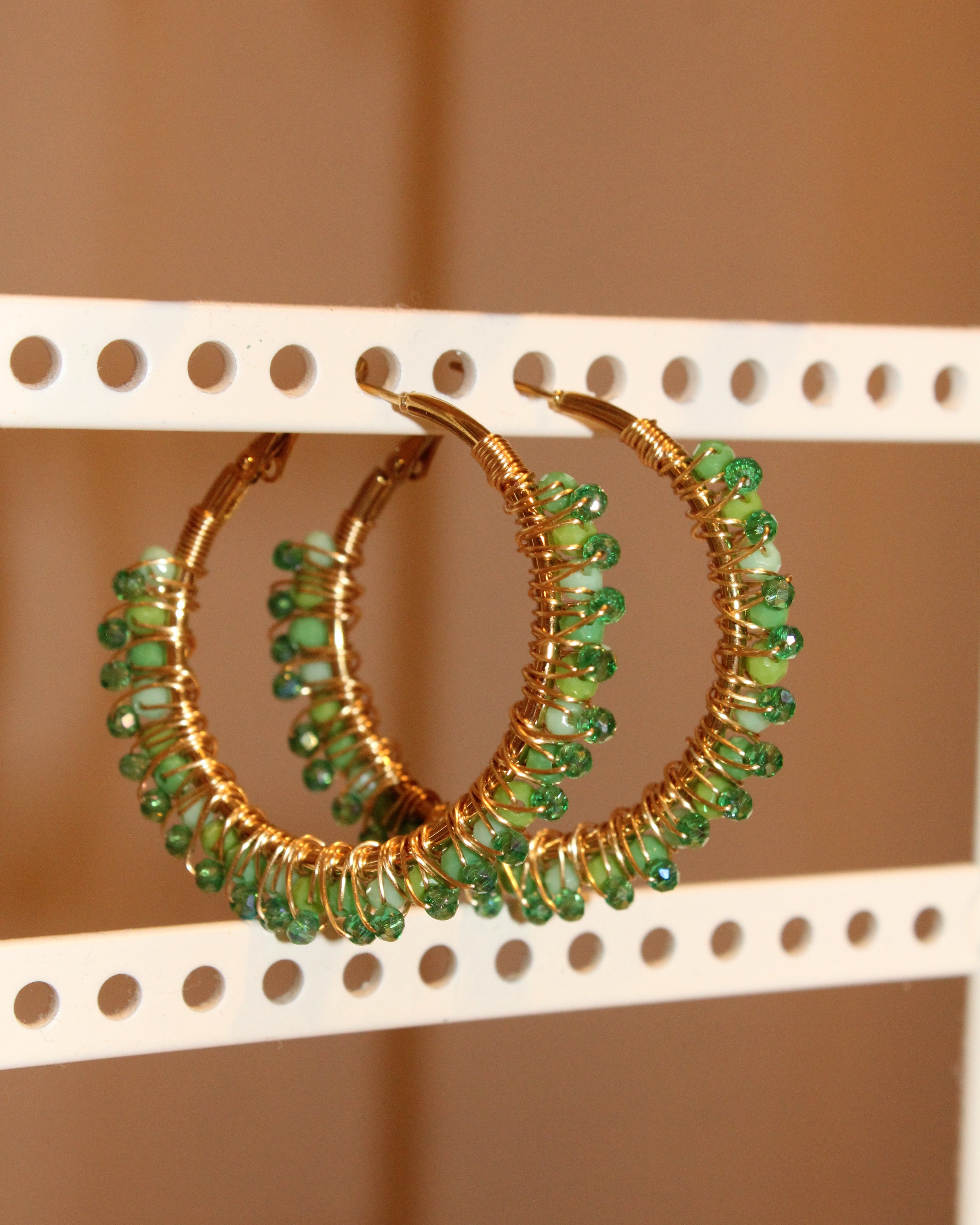 Beaded Hoop Earrings - Emerald Bloom