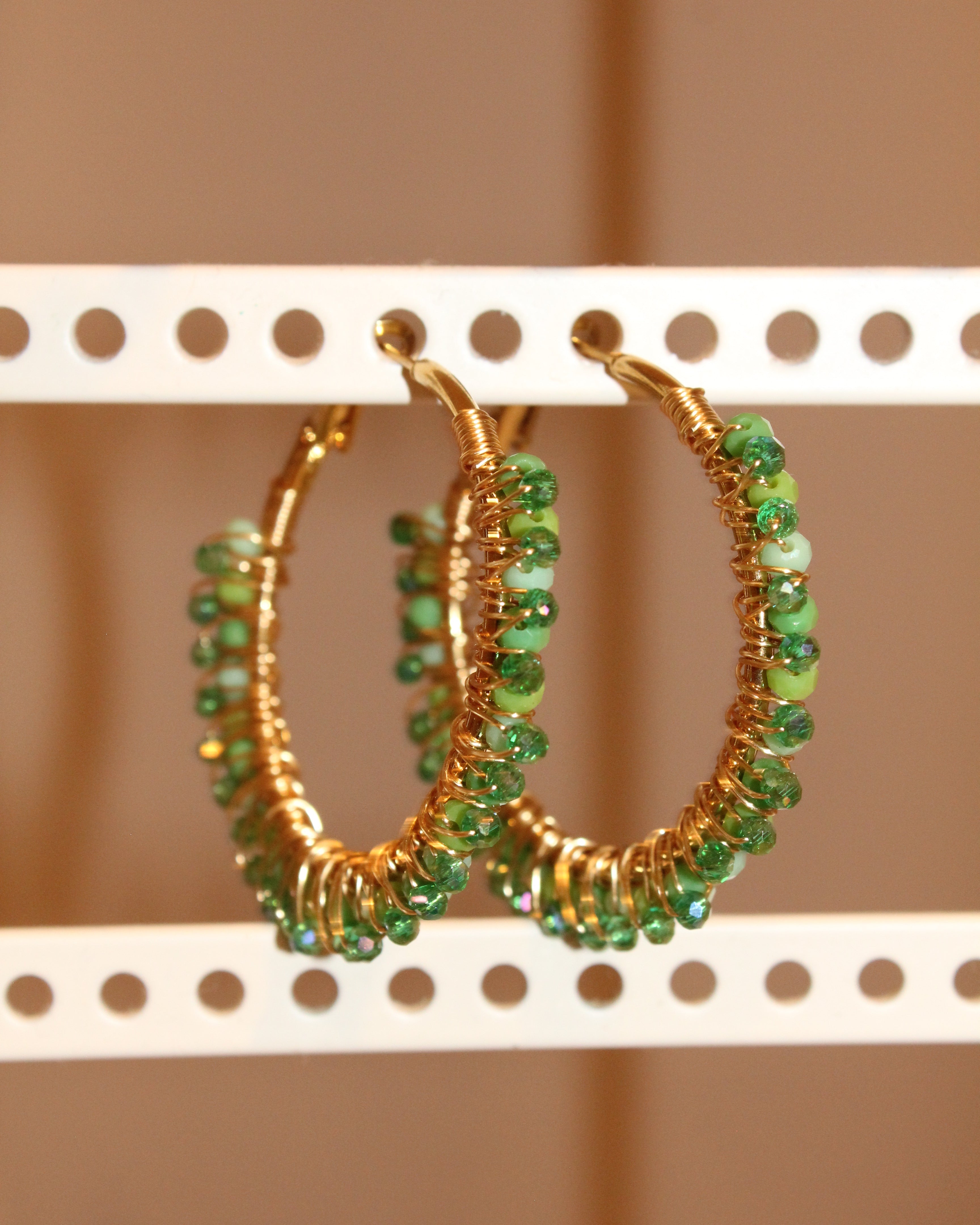 Beaded Hoop Earrings - Emerald Bloom