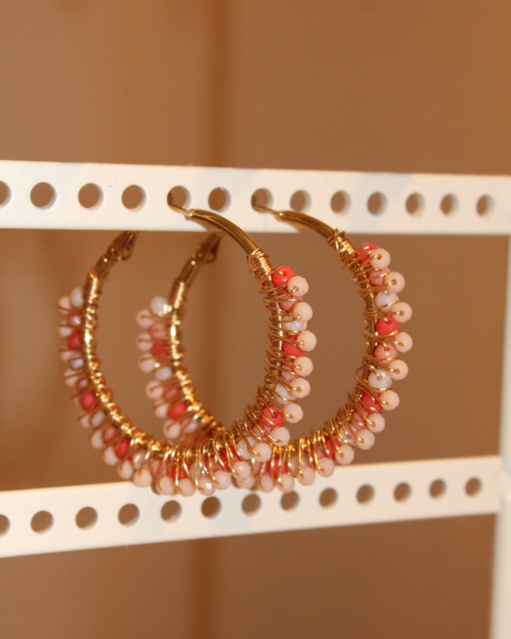 Beaded Hoop Earrings - Peach Glow