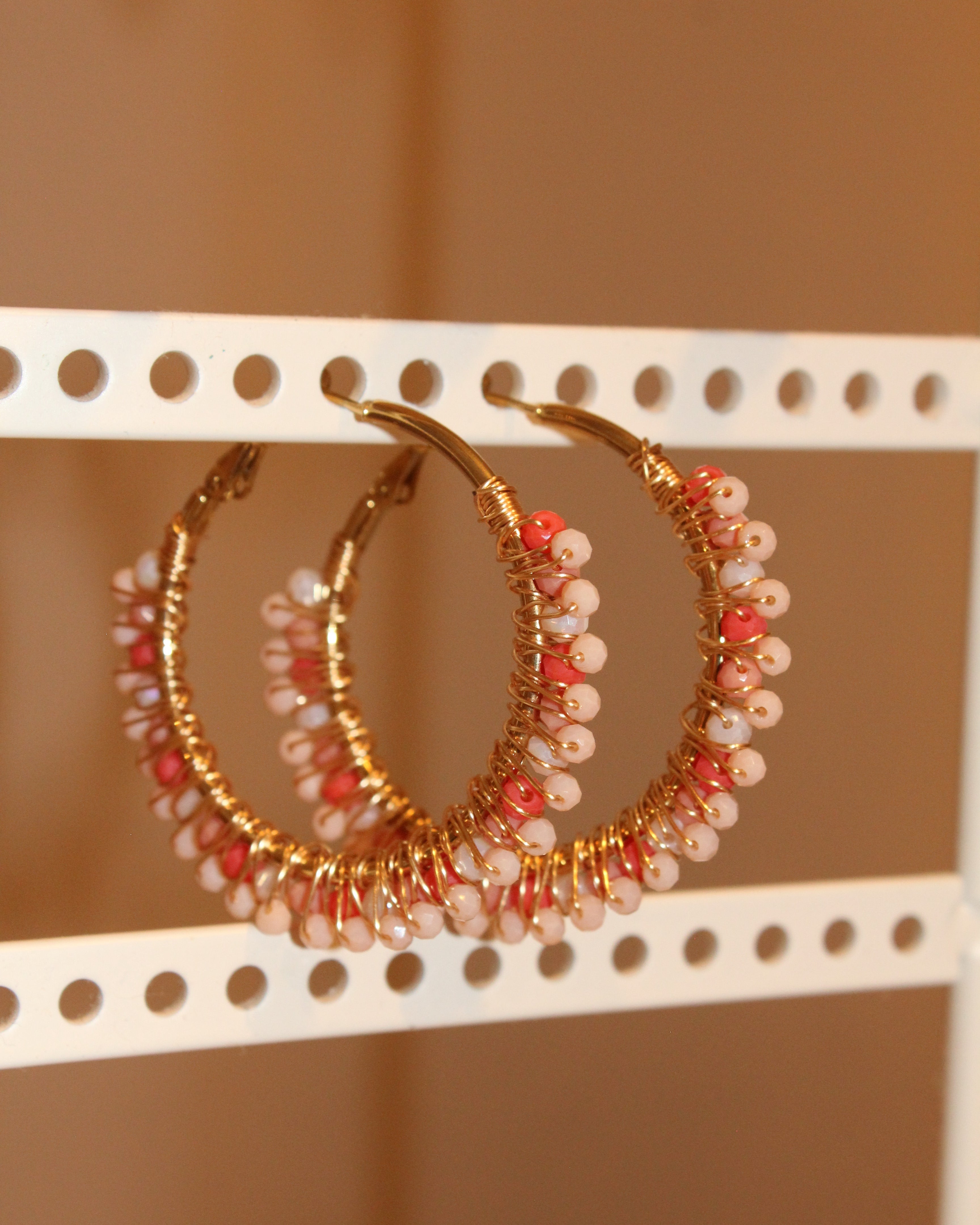 Beaded Hoop Earrings - Peach Glow