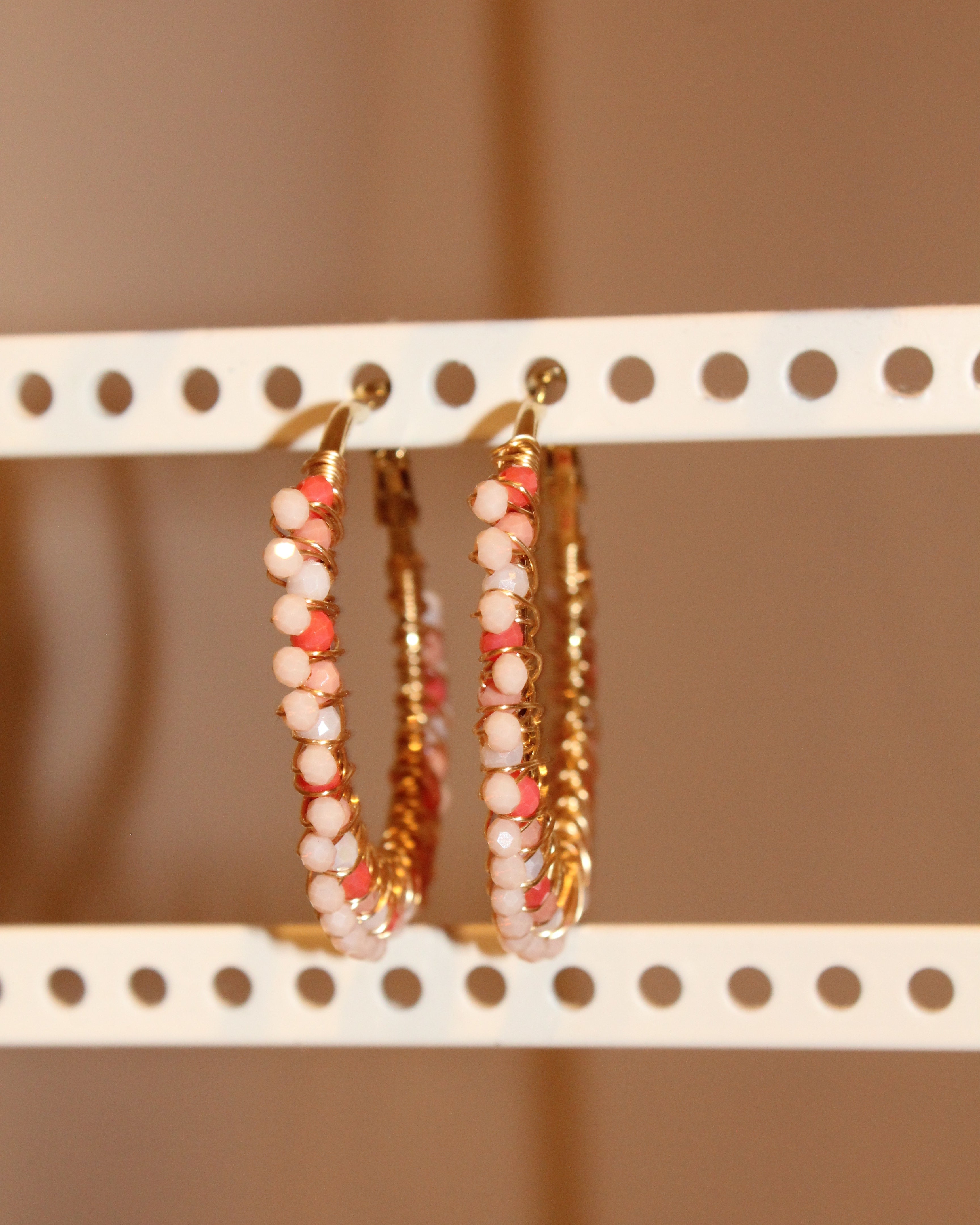 Beaded Hoop Earrings - Peach Glow