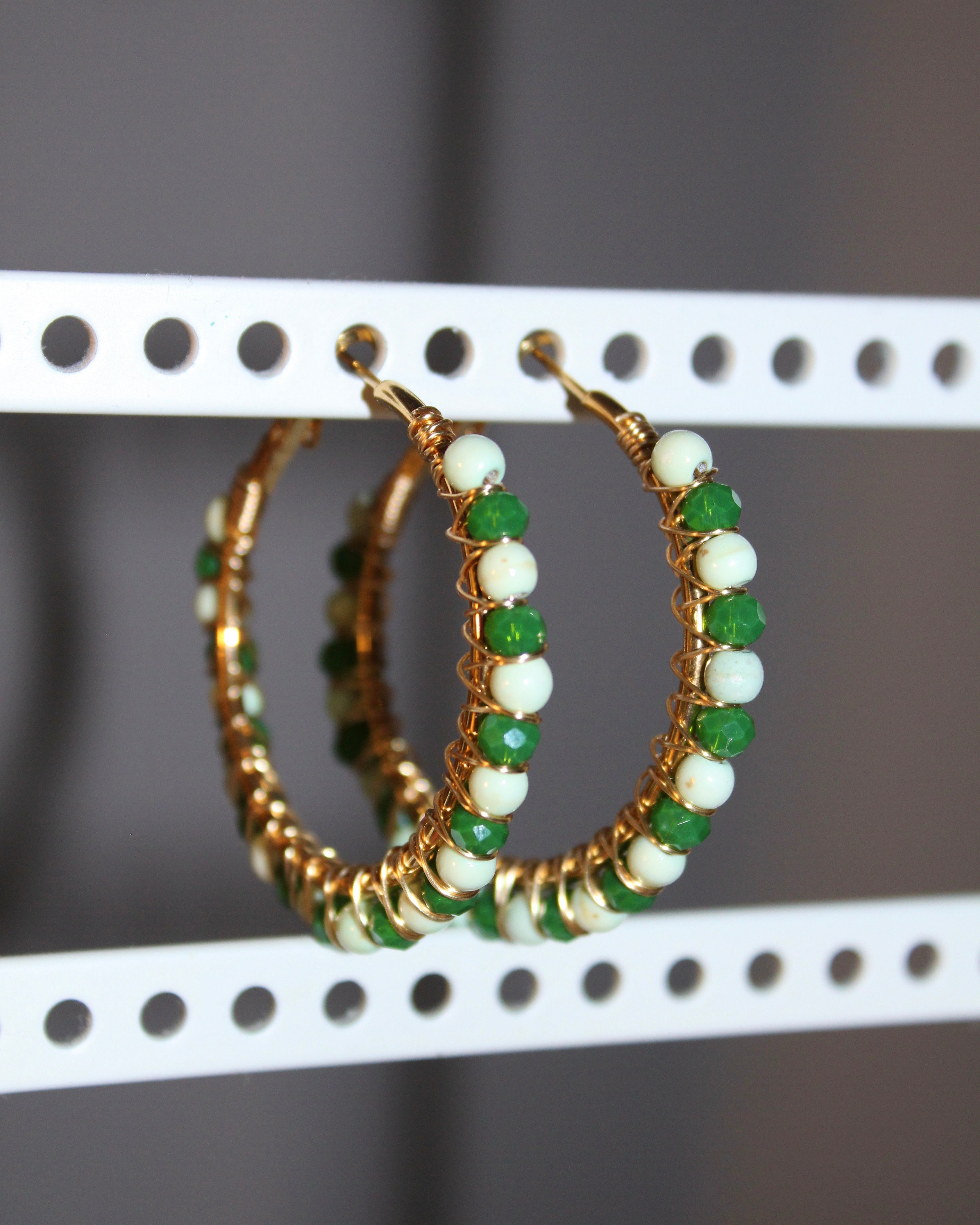 Beaded Hoop Earrings - Lime Love