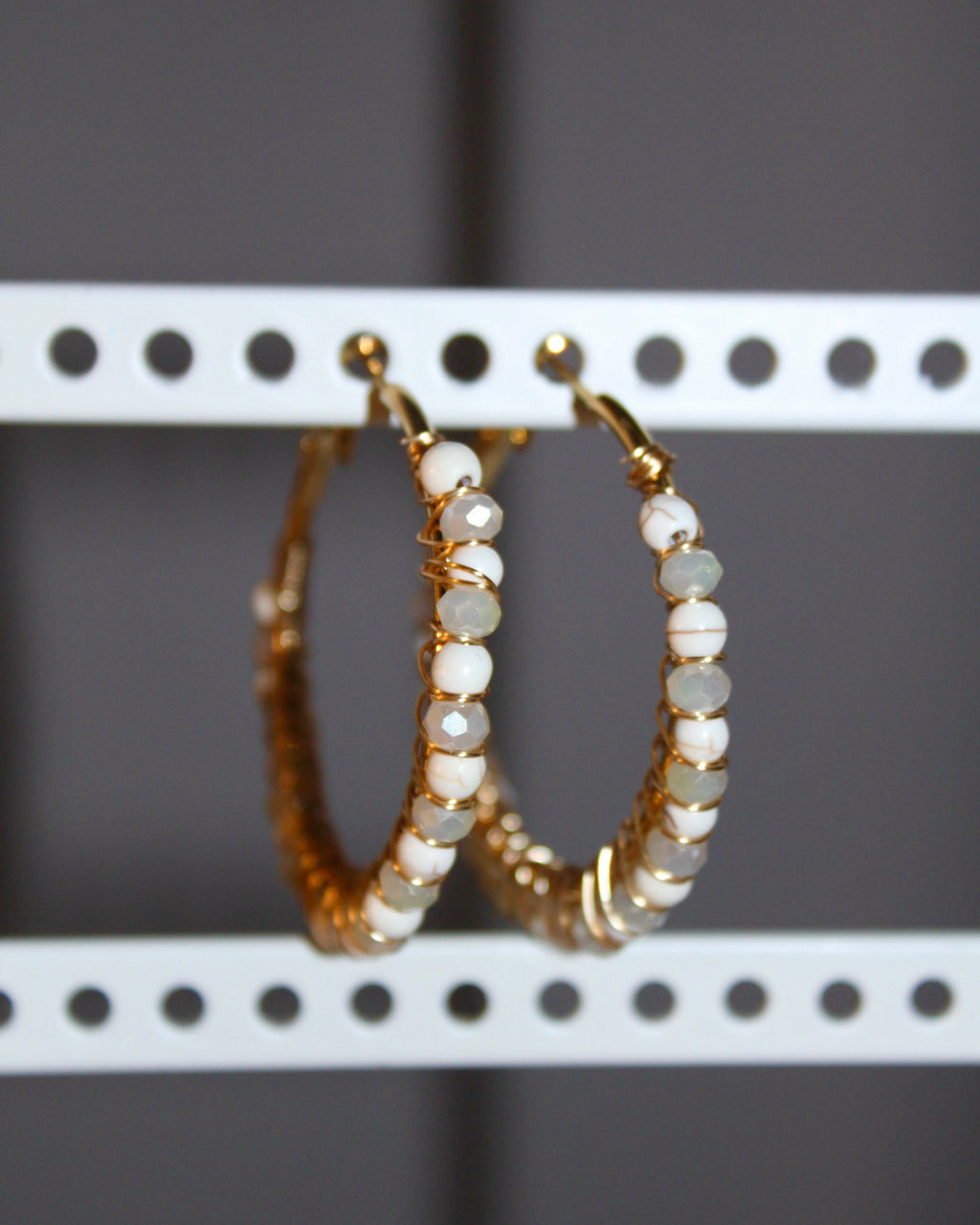 Beaded Hoop Earrings - Opal Mist