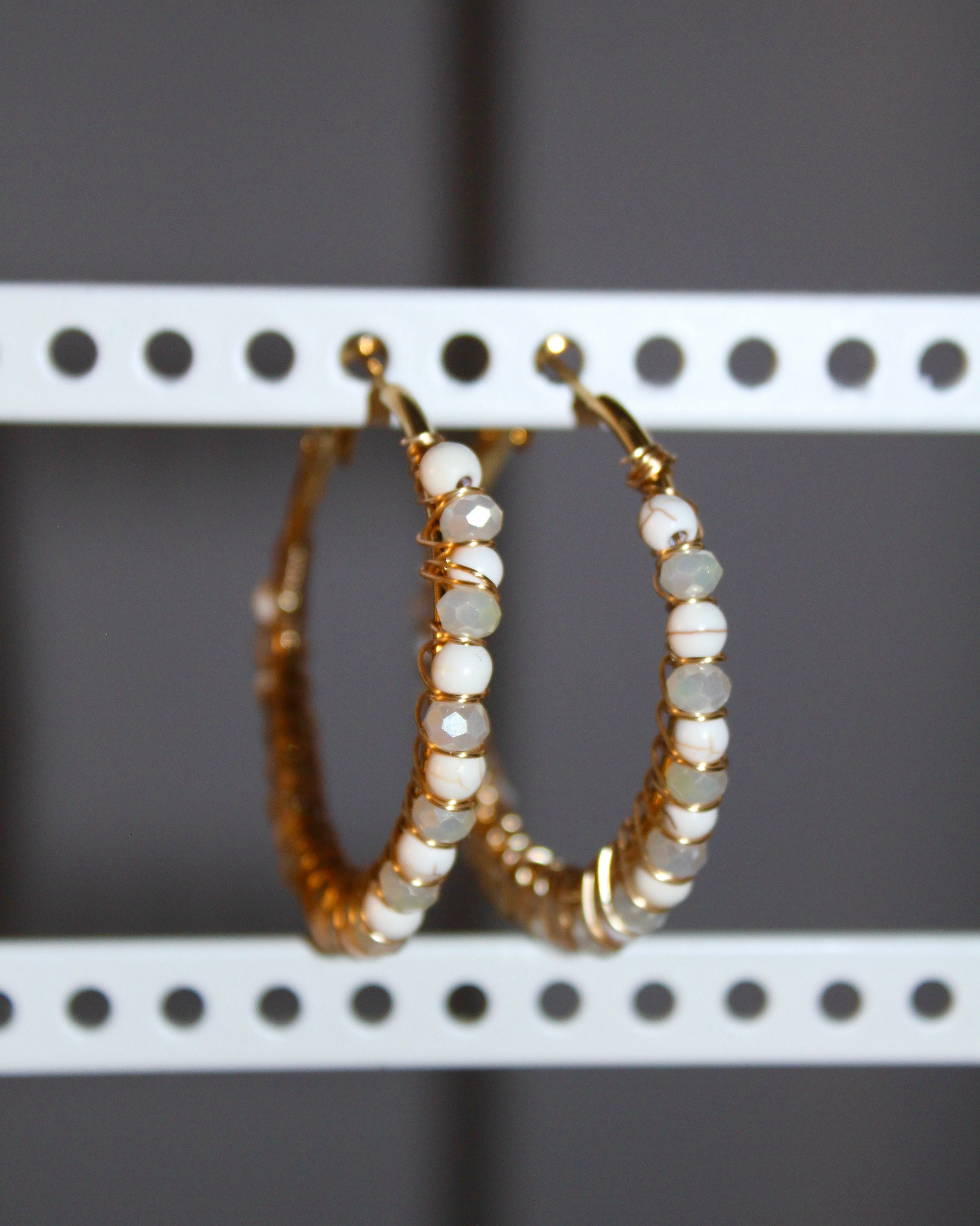 Beaded Hoop Earrings - Opal Mist