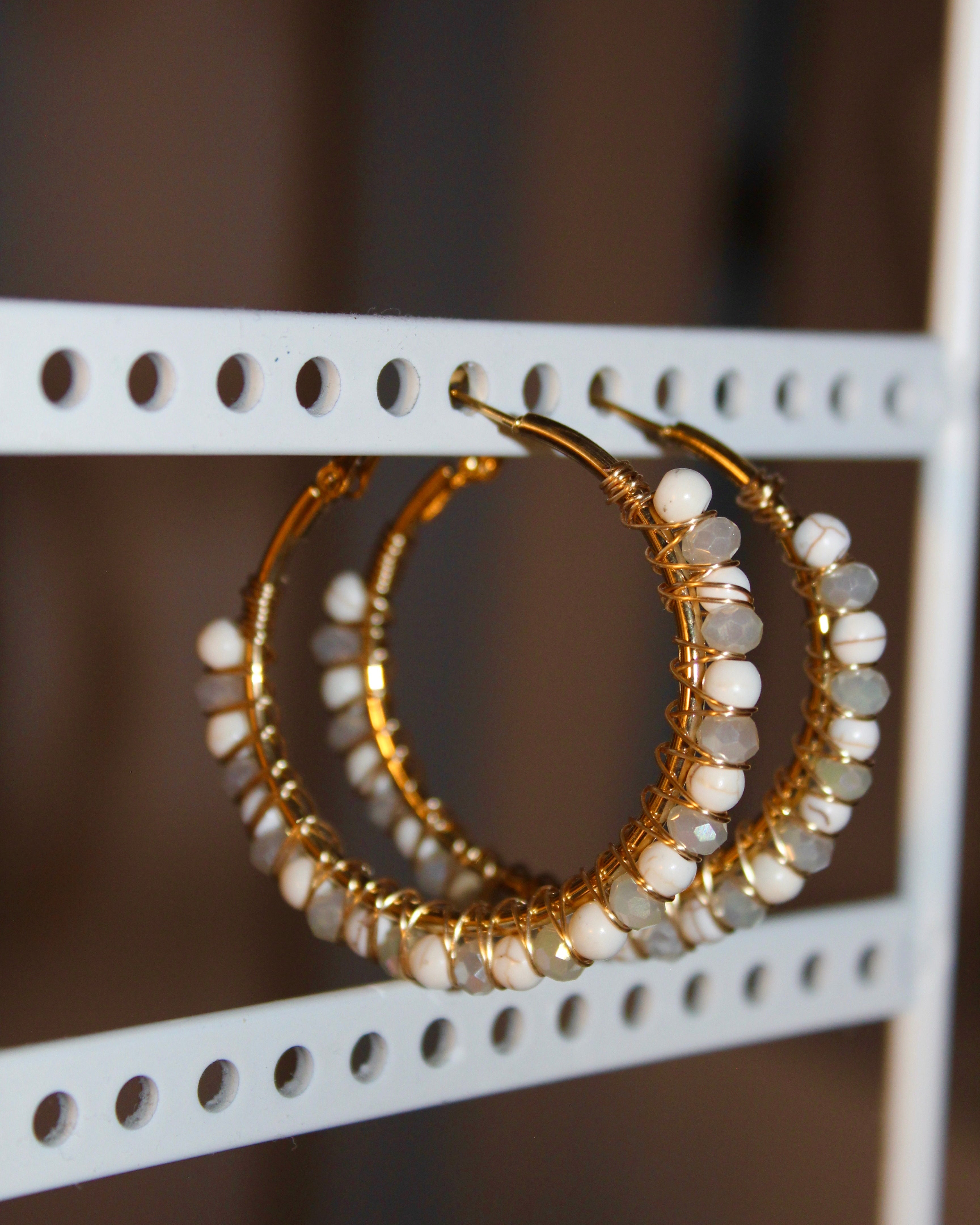 Beaded Hoop Earrings - Opal Mist