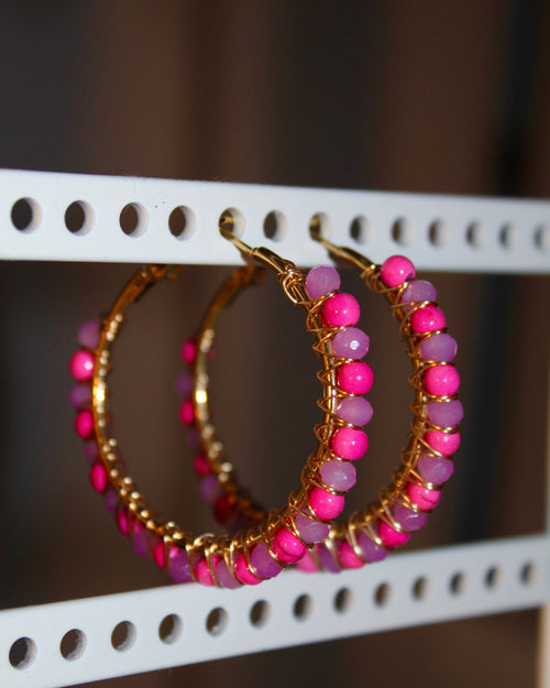 Beaded Hoop Earrings - Berry Pop