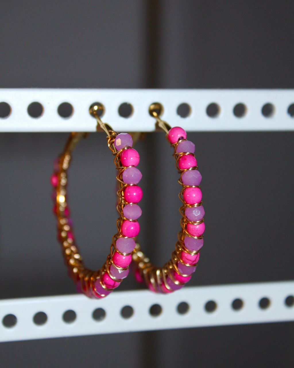 Beaded Hoop Earrings - Berry Pop