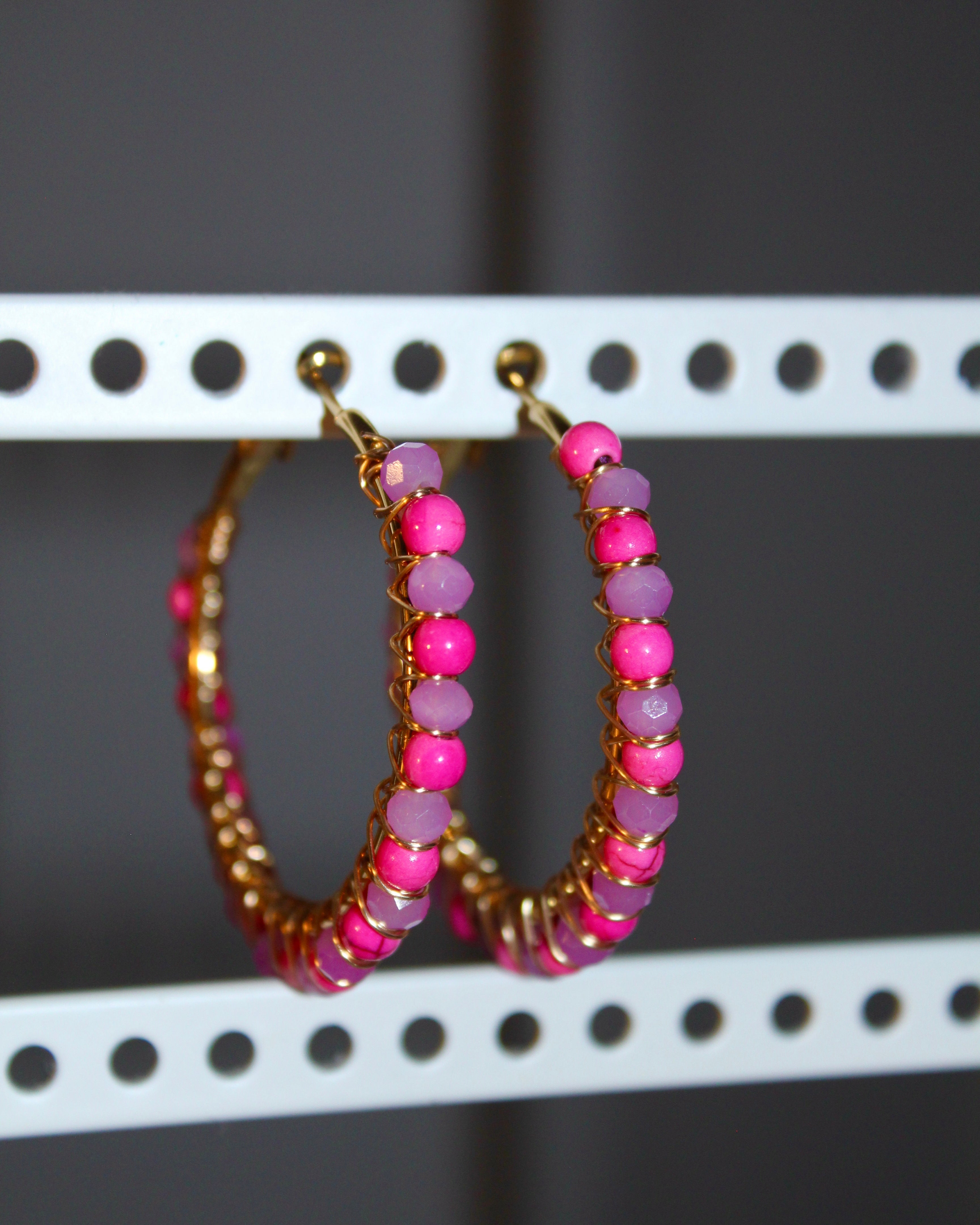 Beaded Hoop Earrings - Berry Pop