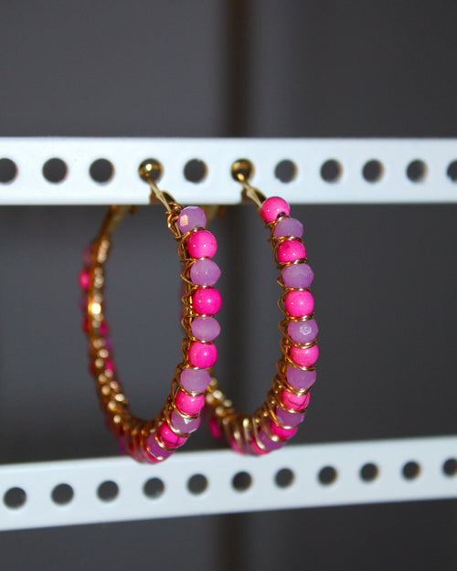 Beaded Hoop Earrings - Berry Pop