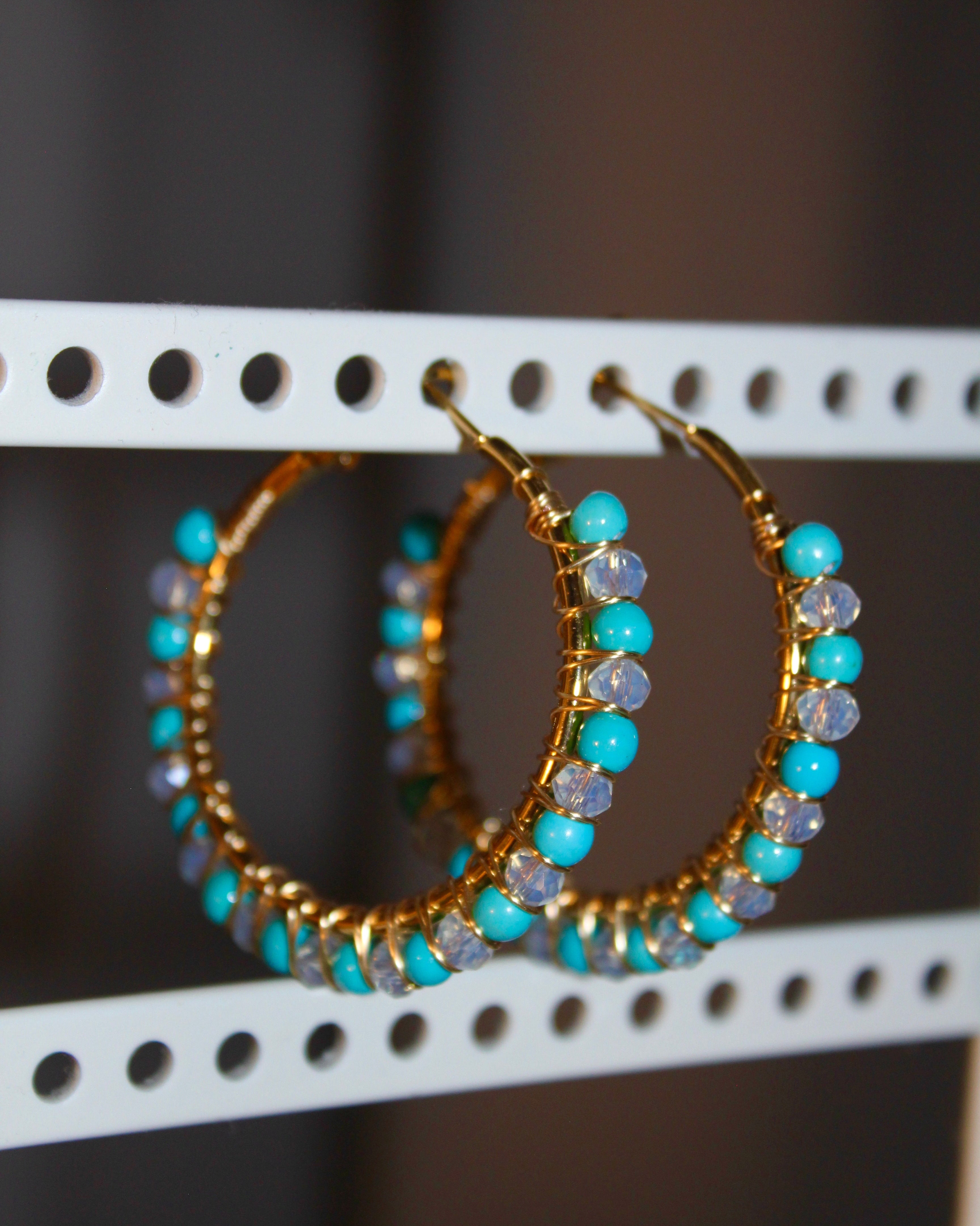 Beaded Hoop Earrings - Mystic Blue