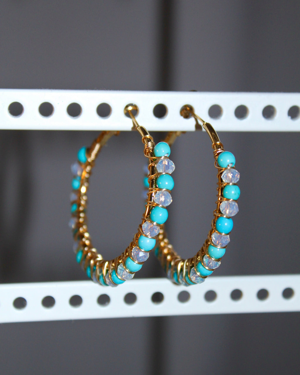 Beaded Hoop Earrings - Mystic Blue