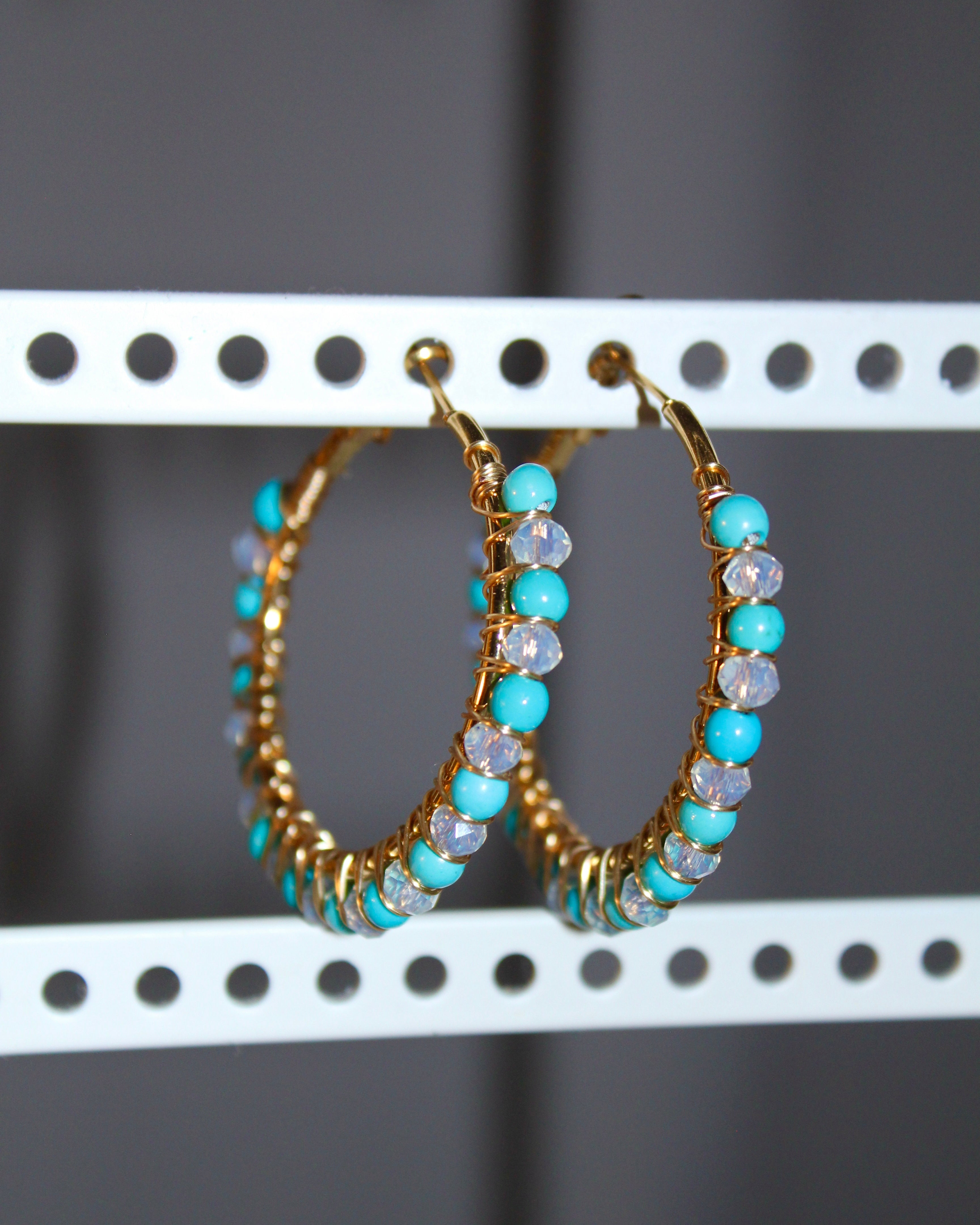 Beaded Hoop Earrings - Mystic Blue