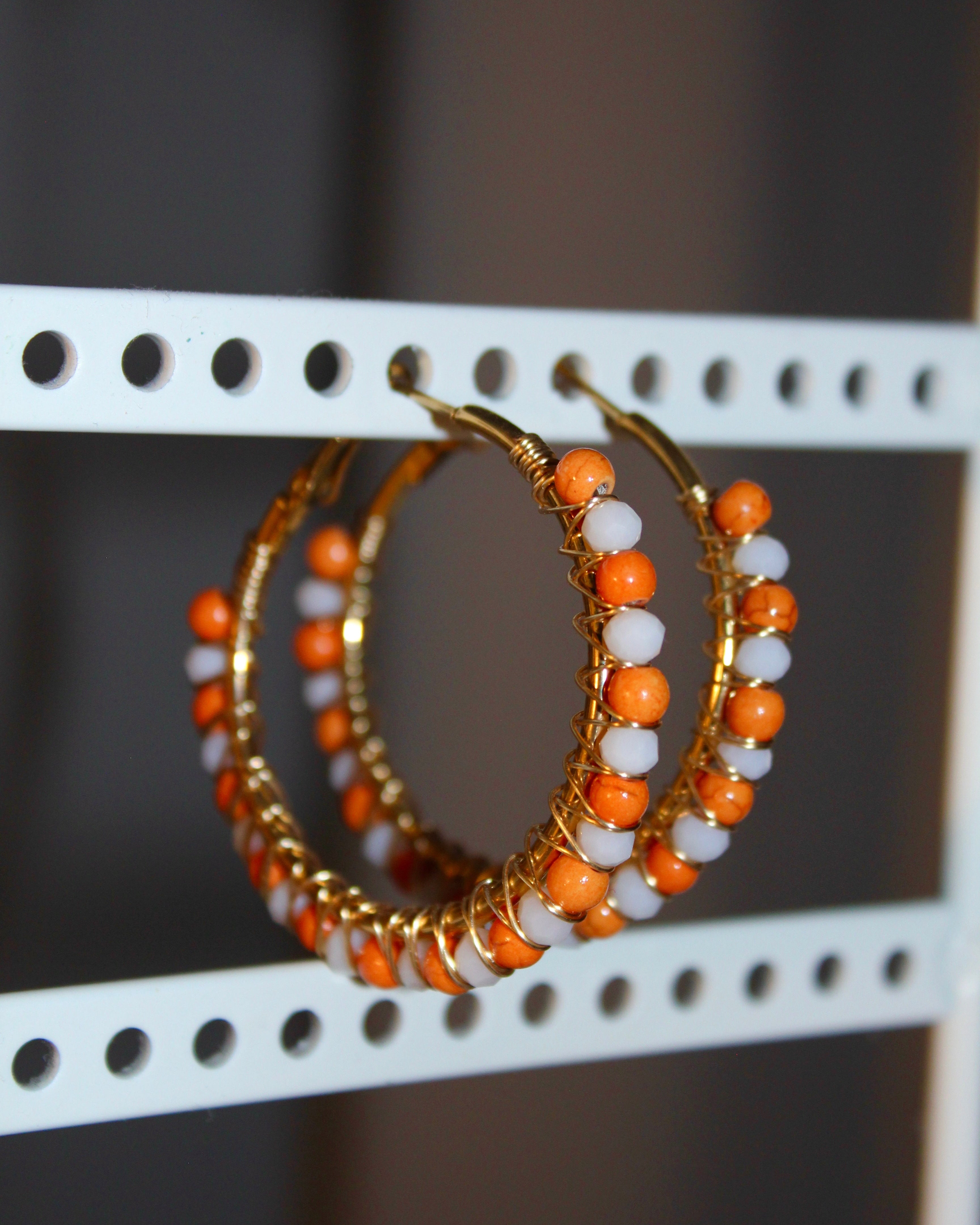 Beaded Hoop Earrings - Coral Kiss