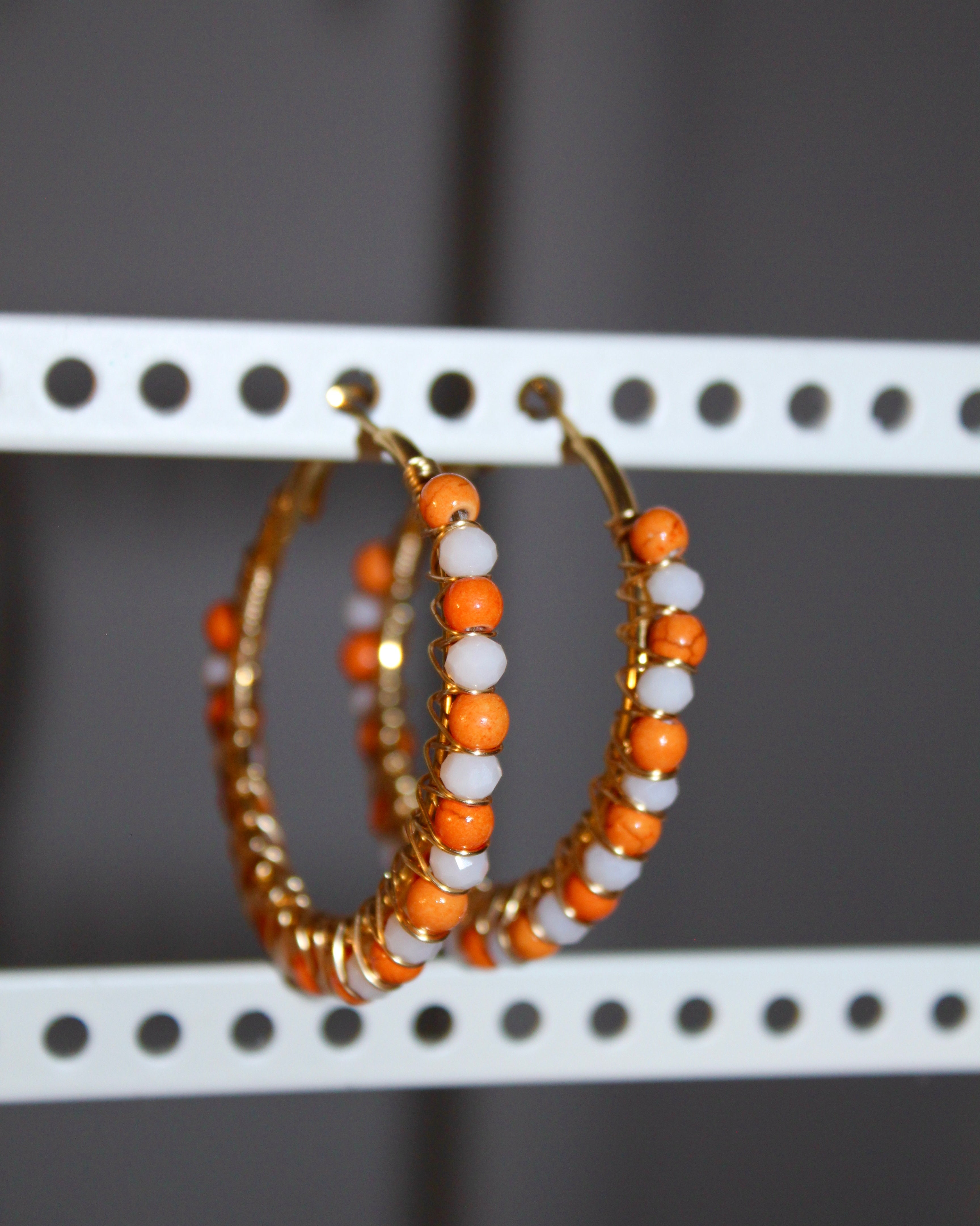 Beaded Hoop Earrings - Coral Kiss