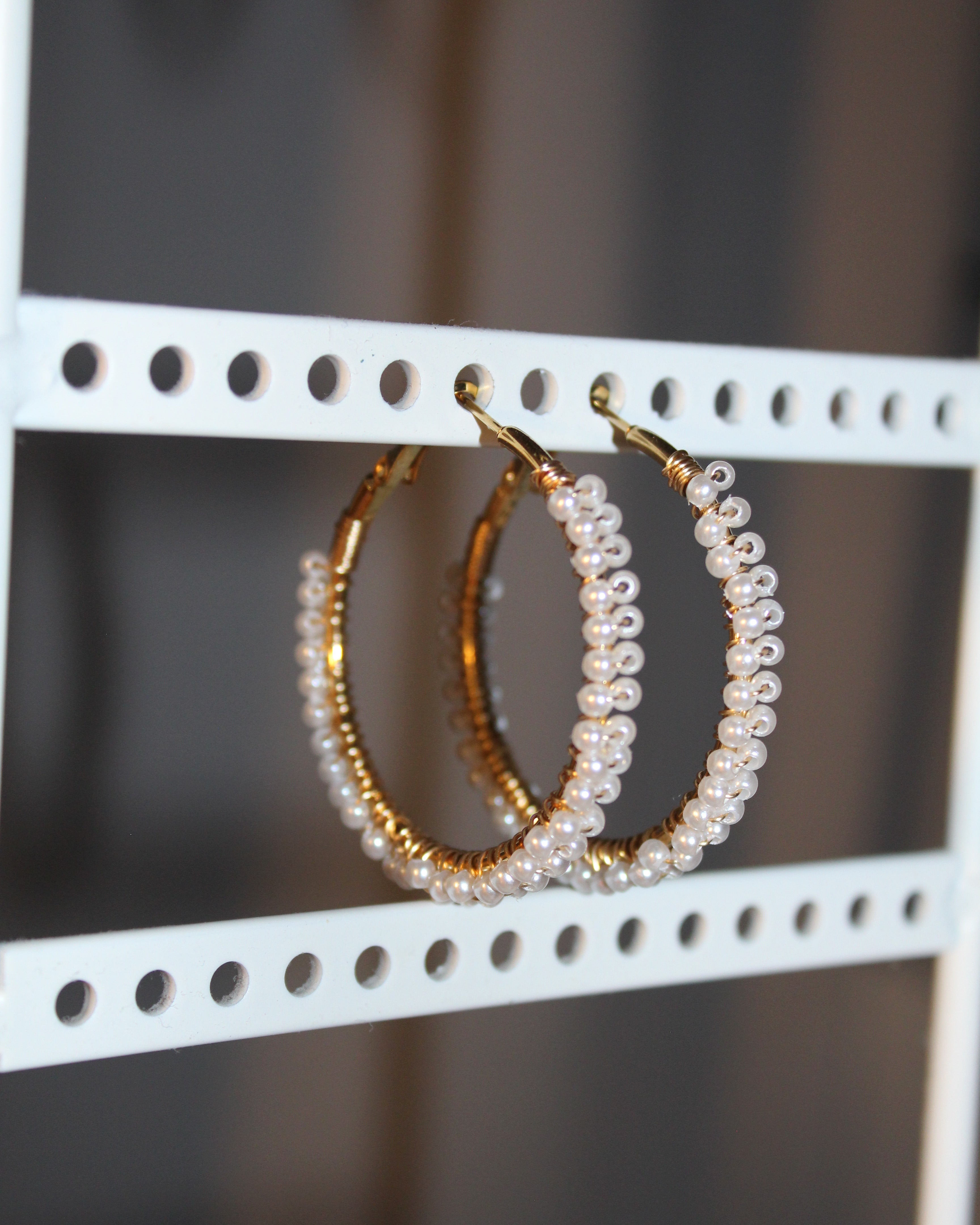 Beaded Hoop Earrings - Soft Pearl