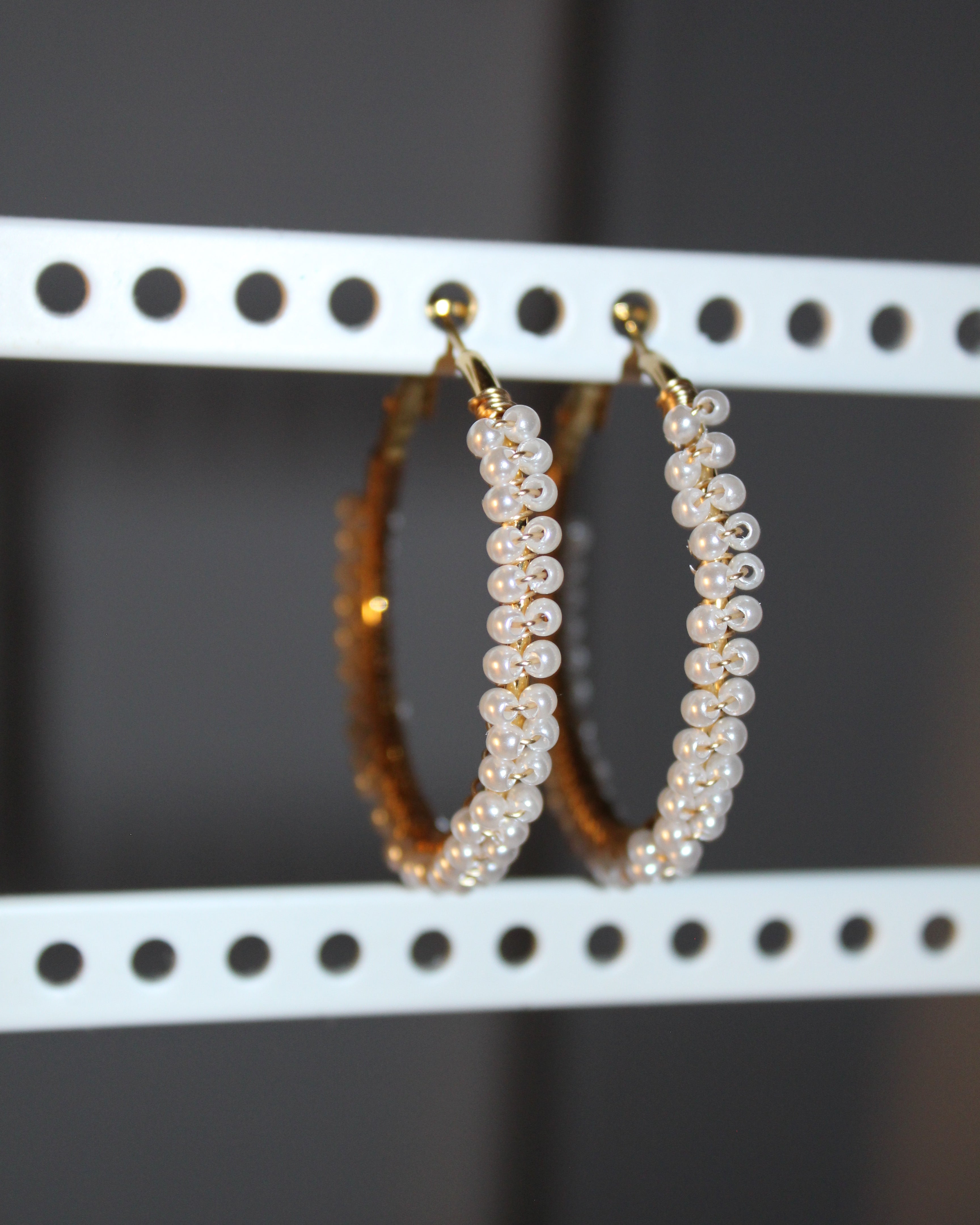 Beaded Hoop Earrings - Soft Pearl