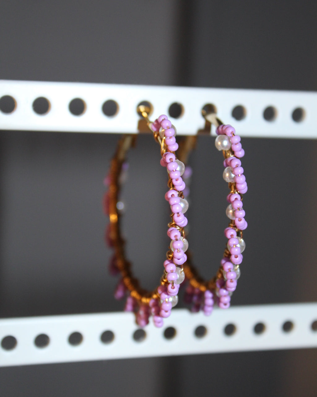 Beaded Hoop Earrings - Lavender Dream