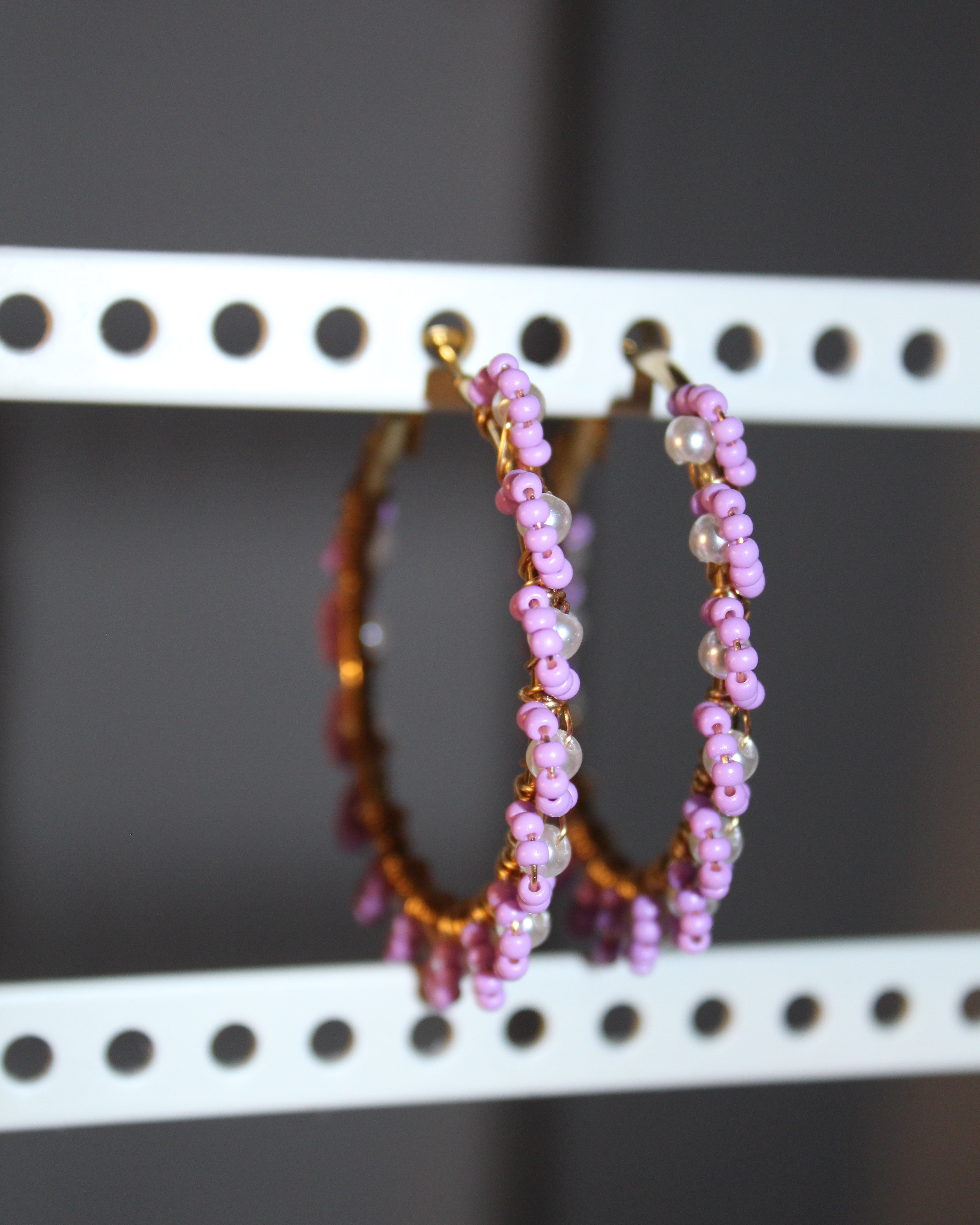 Beaded Hoop Earrings - Lavender Dream