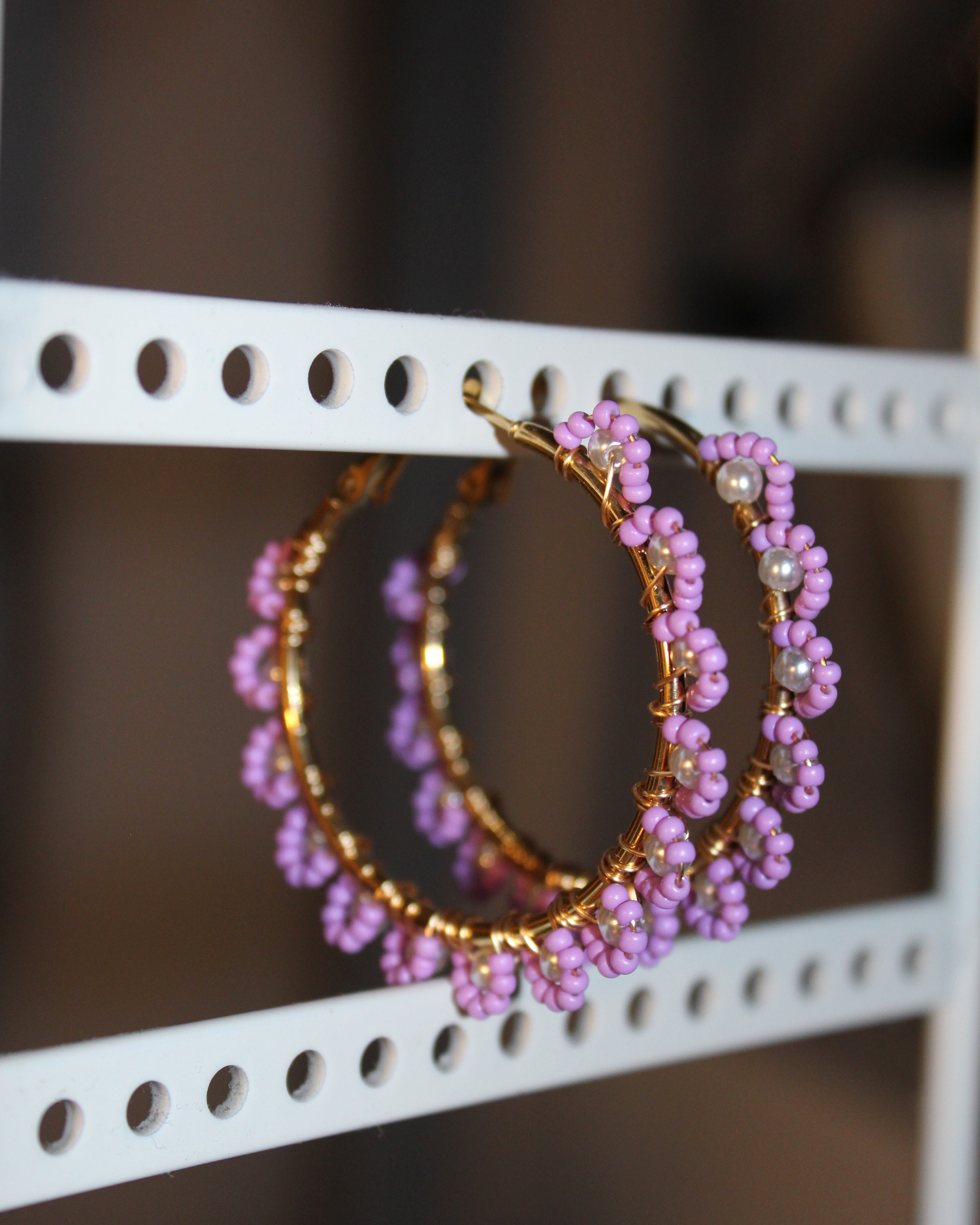 Beaded Hoop Earrings - Lavender Dream