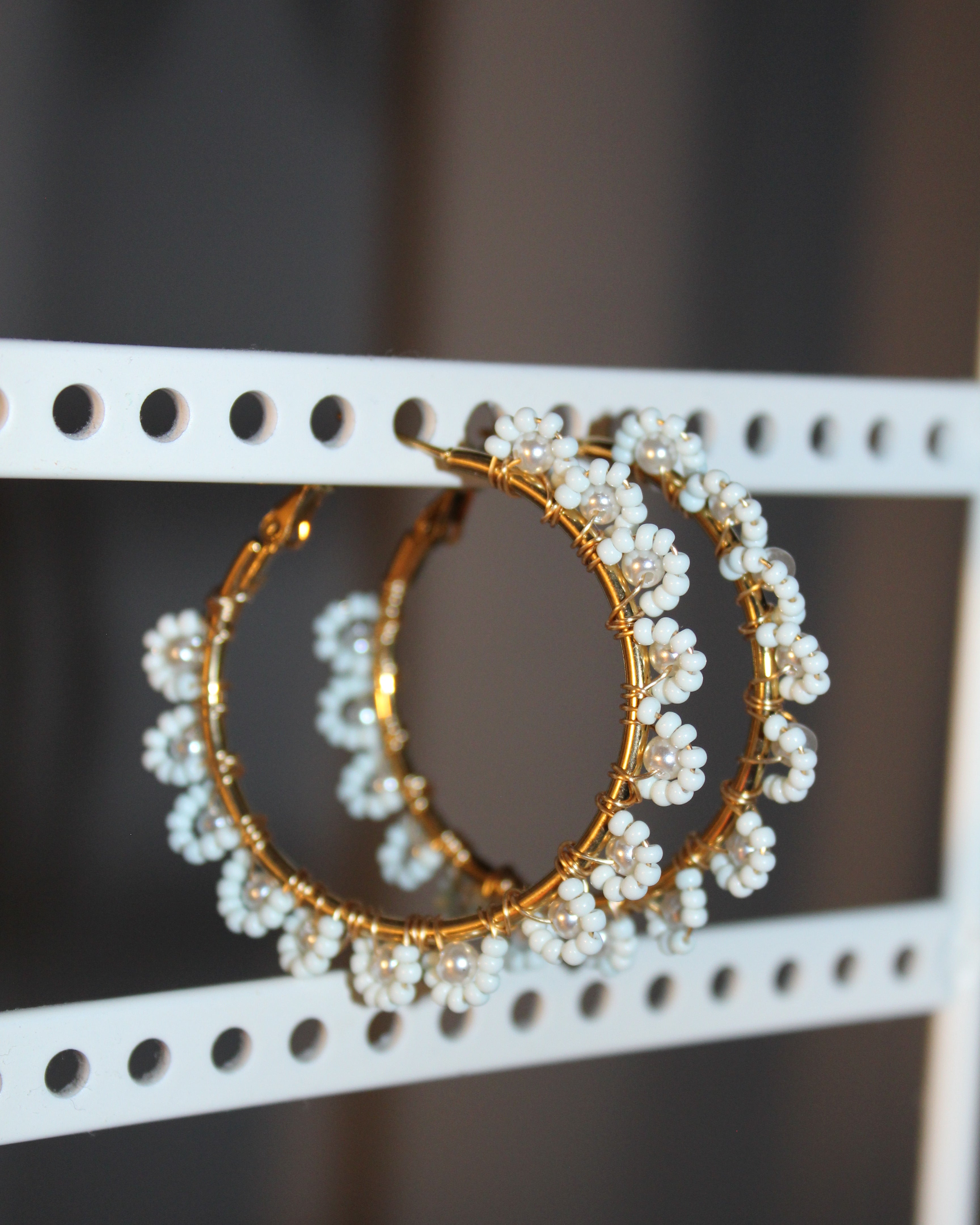 Beaded Hoop Earrings - Aqua Bloom