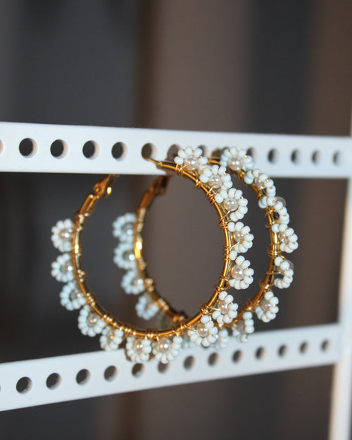 Beaded Hoop Earrings - Aqua Bloom
