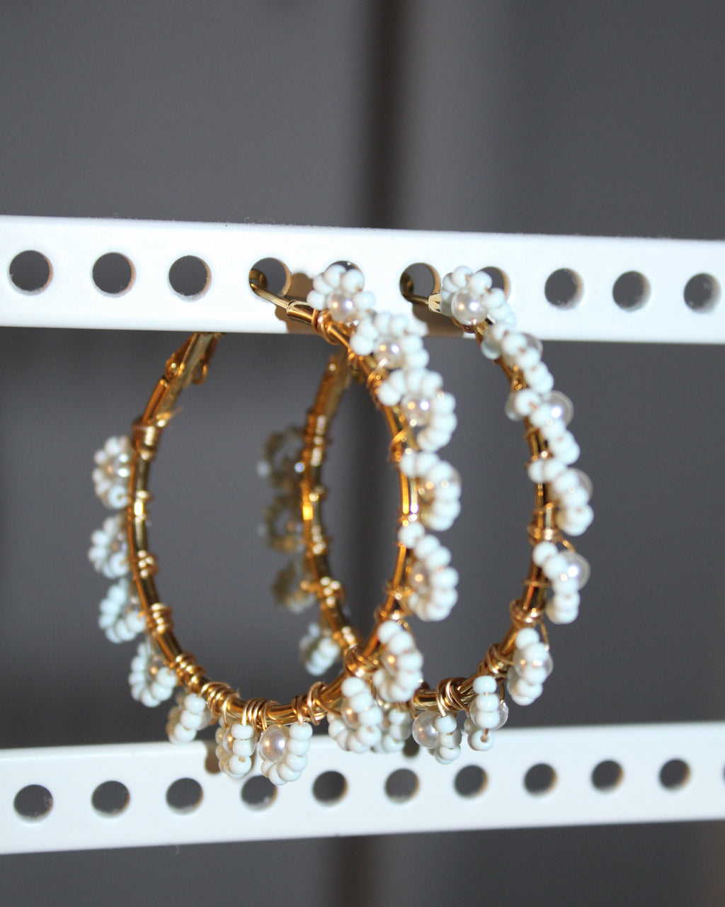 Beaded Hoop Earrings - Aqua Bloom