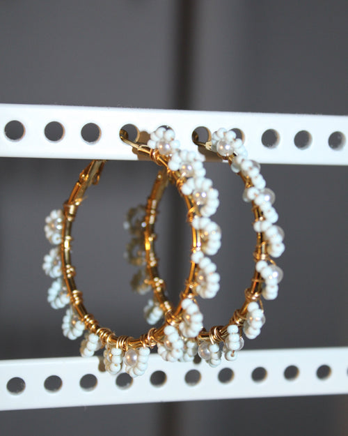 Beaded Hoop Earrings - Aqua Bloom