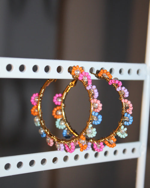 Beaded Hoop Earrings - Colorful Summer