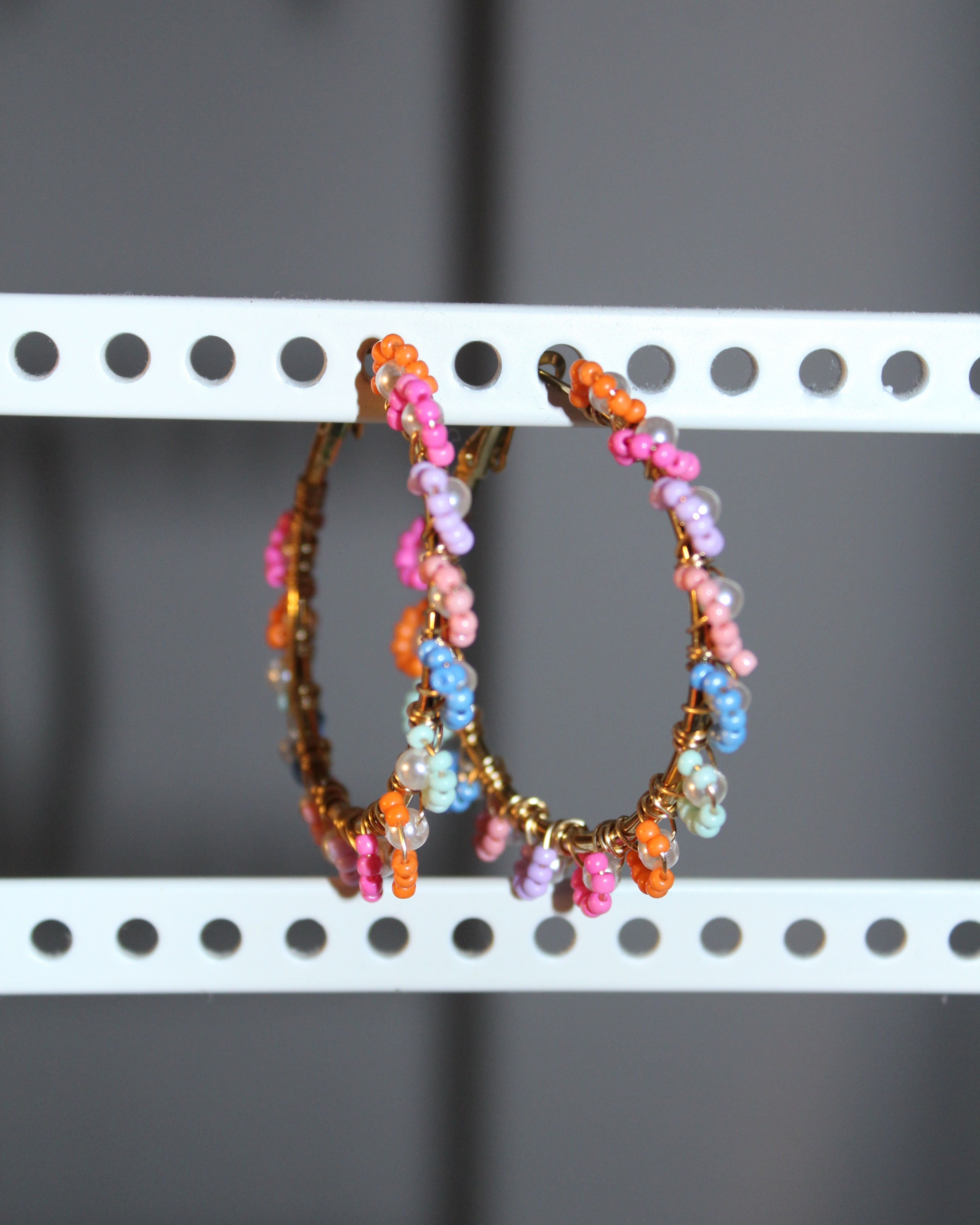 Beaded Hoop Earrings - Colorful Summer