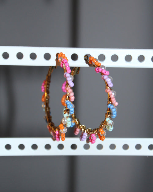 Beaded Hoop Earrings - Colorful Summer
