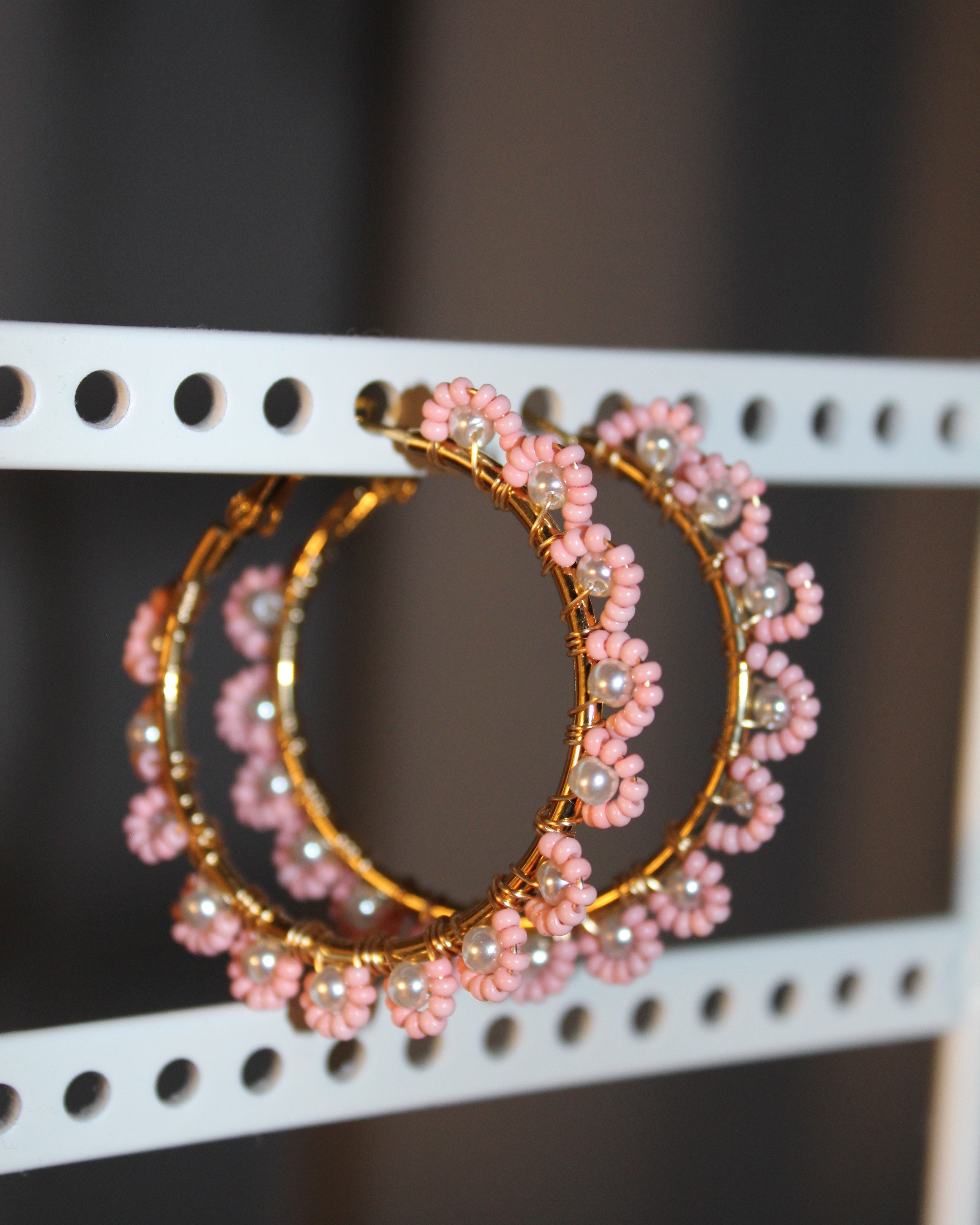 Beaded Hoop Earrings - Peach Glow