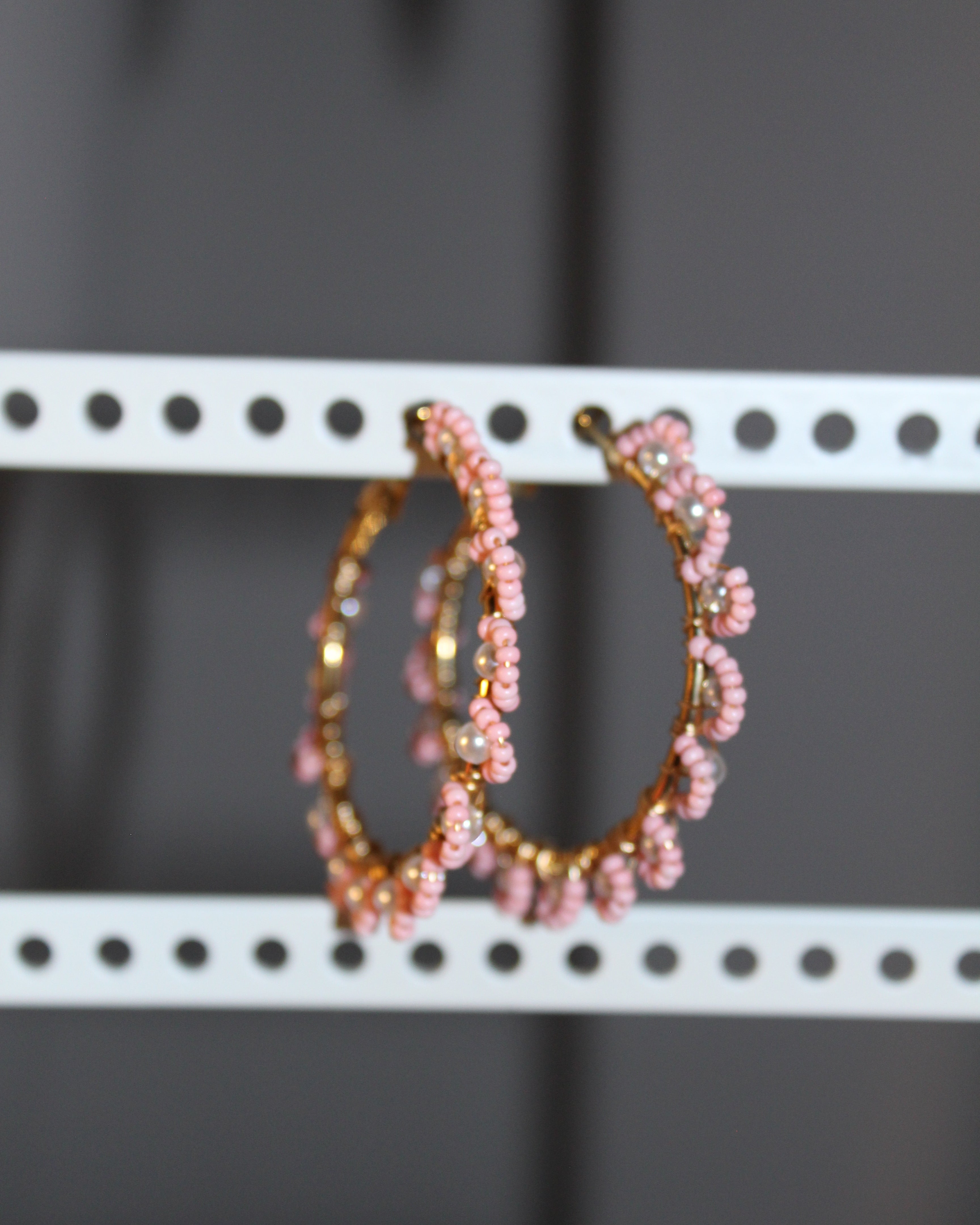 Beaded Hoop Earrings - Peach Glow