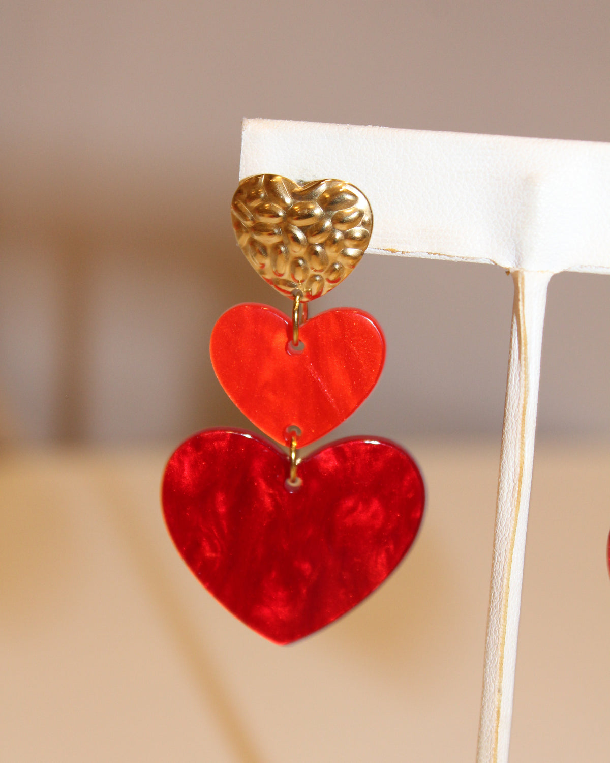 Triple Heart Earrings - Red