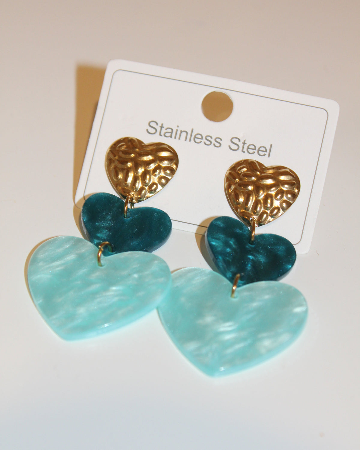 Triple Heart Earrings - Blue
