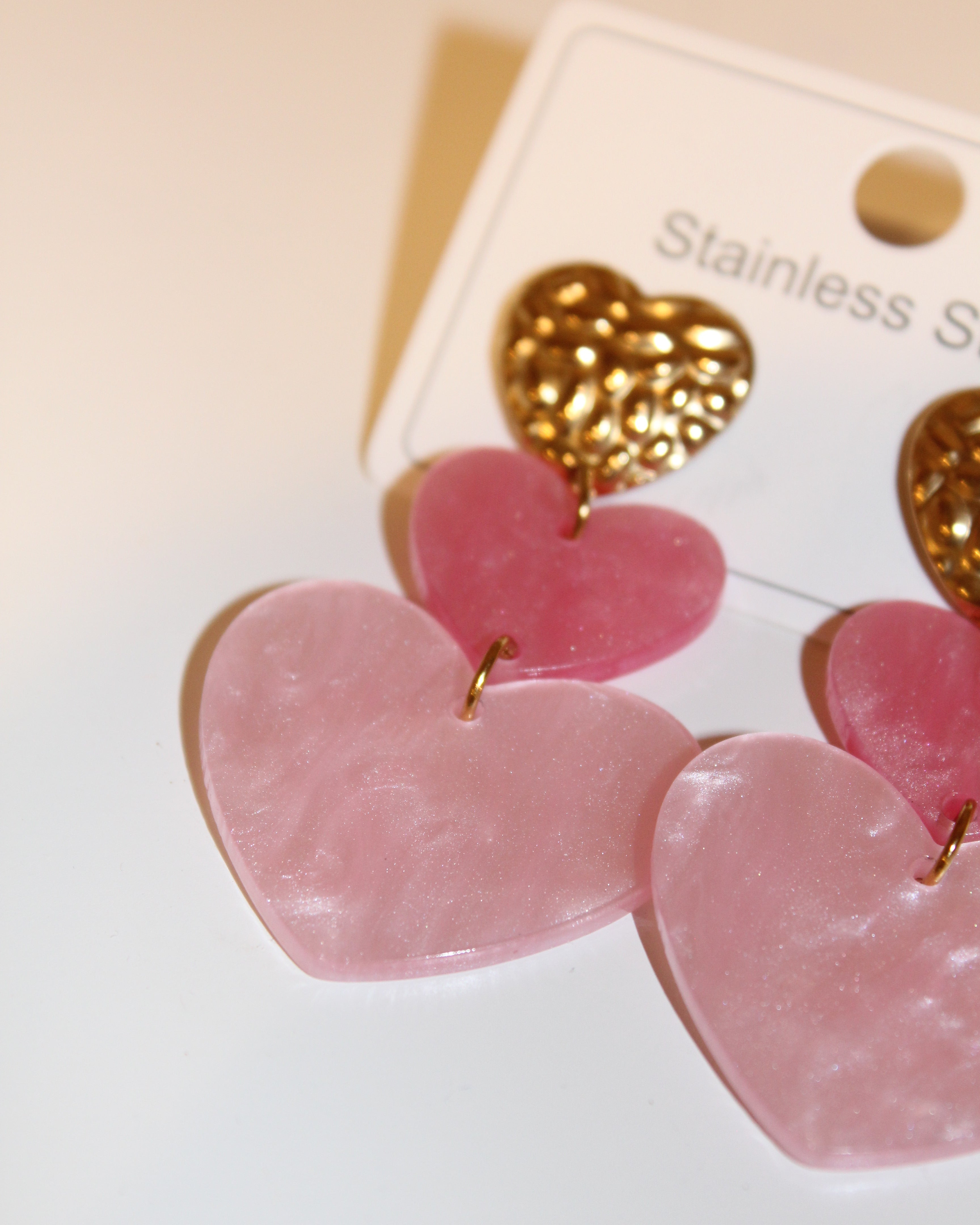 Triple Heart Earrings - Pink