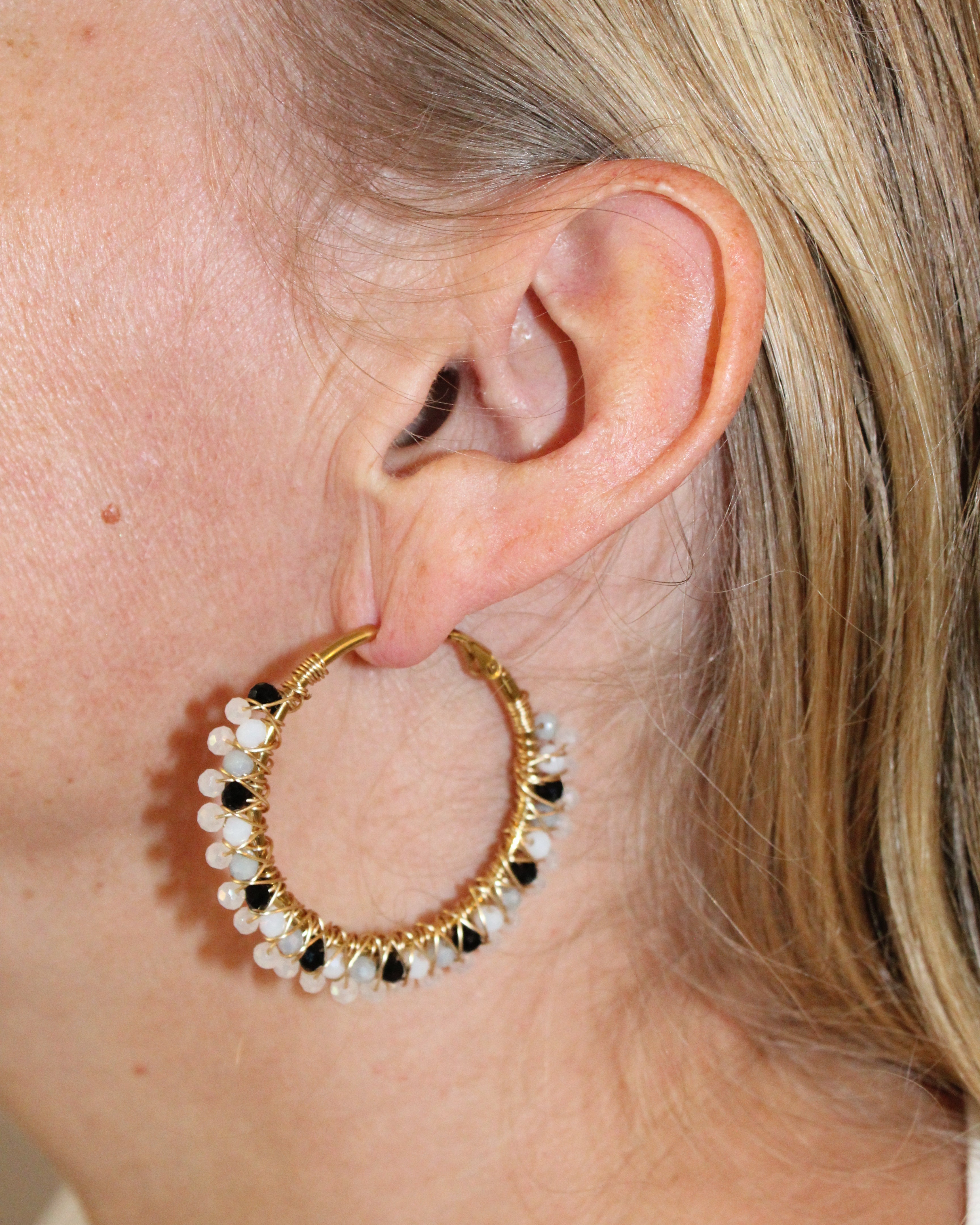 Beaded Hoop Earrings - Moonlight Pearl