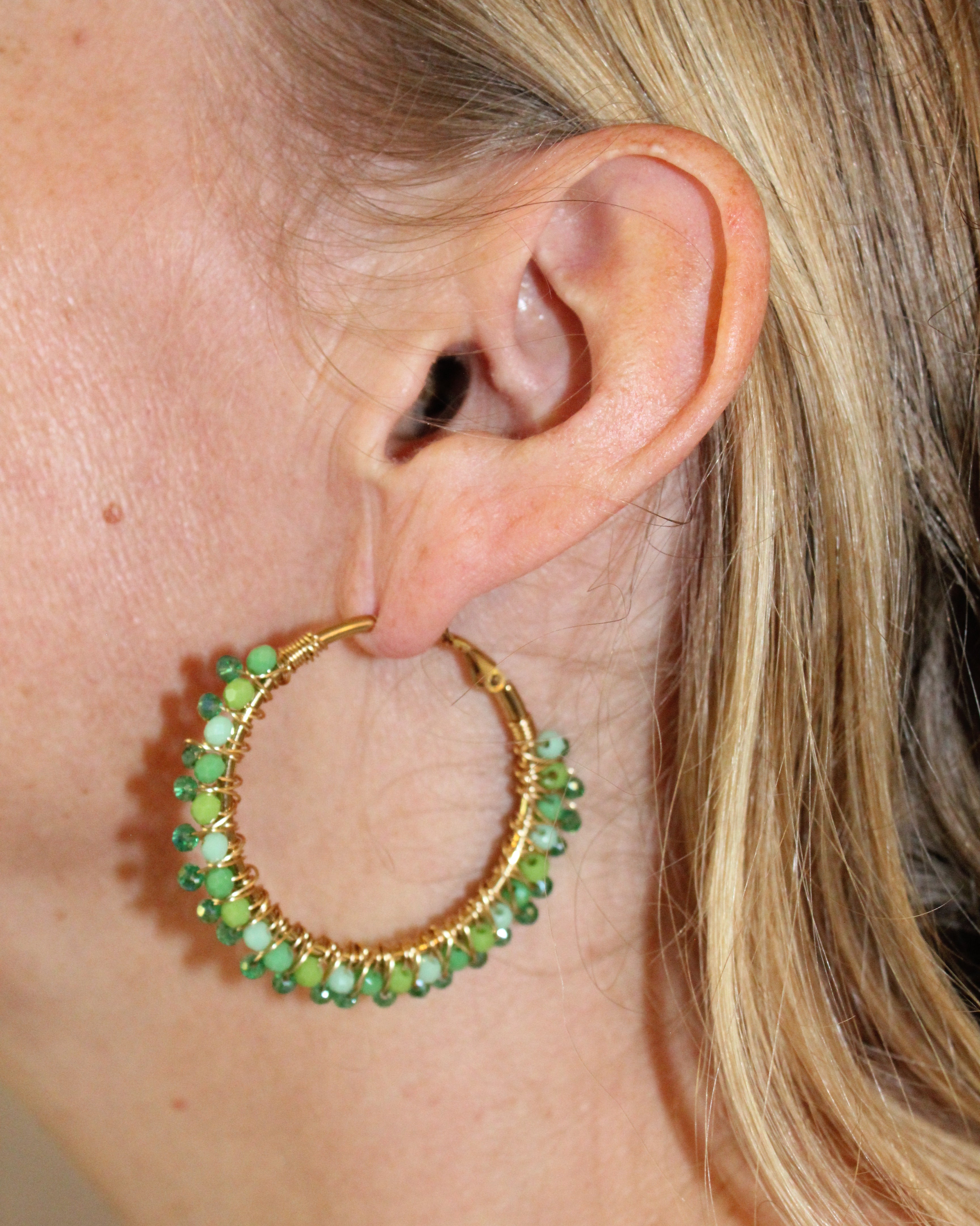 Beaded Hoop Earrings - Emerald Bloom