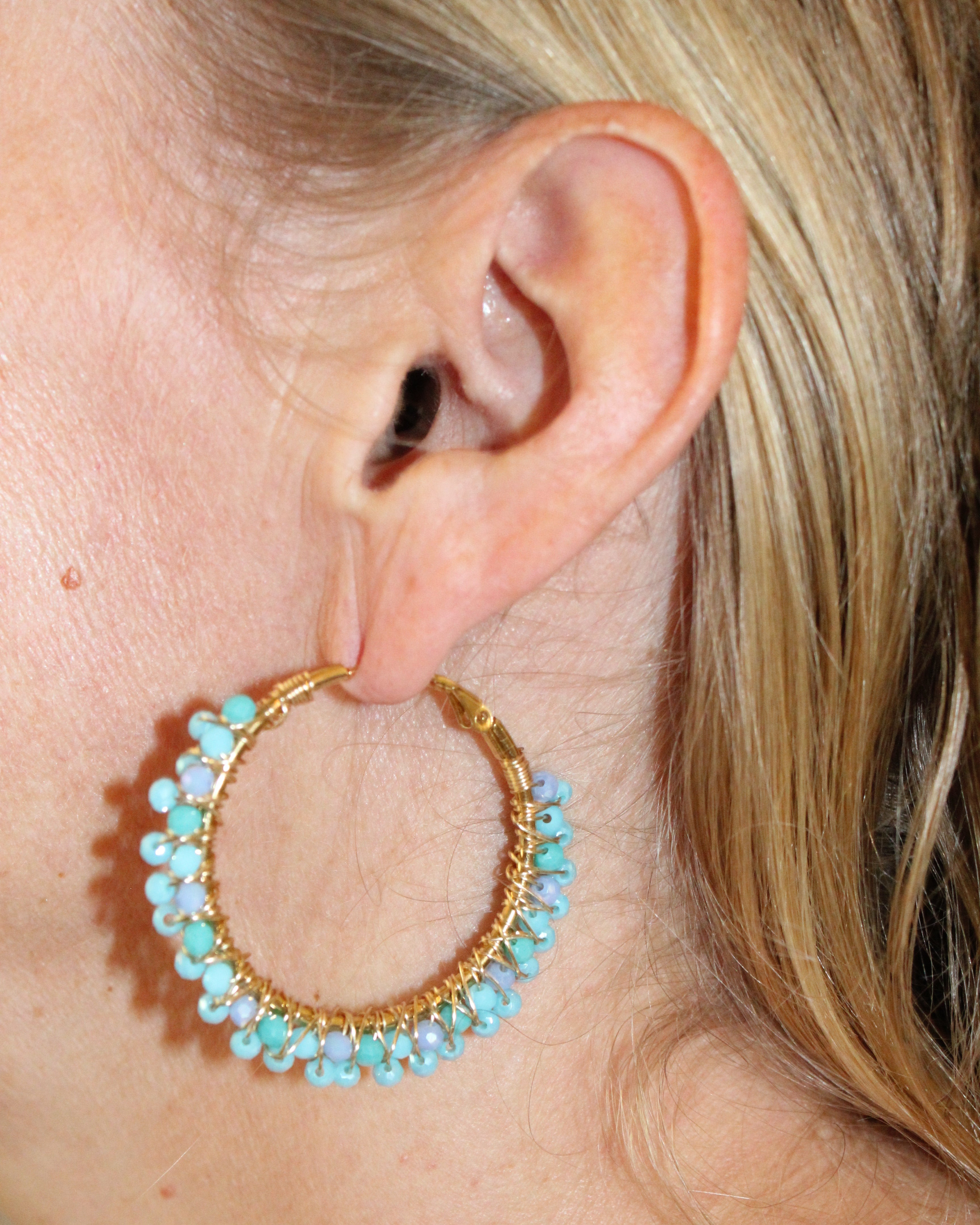 Beaded Hoop Earrings - Ocean Breeze